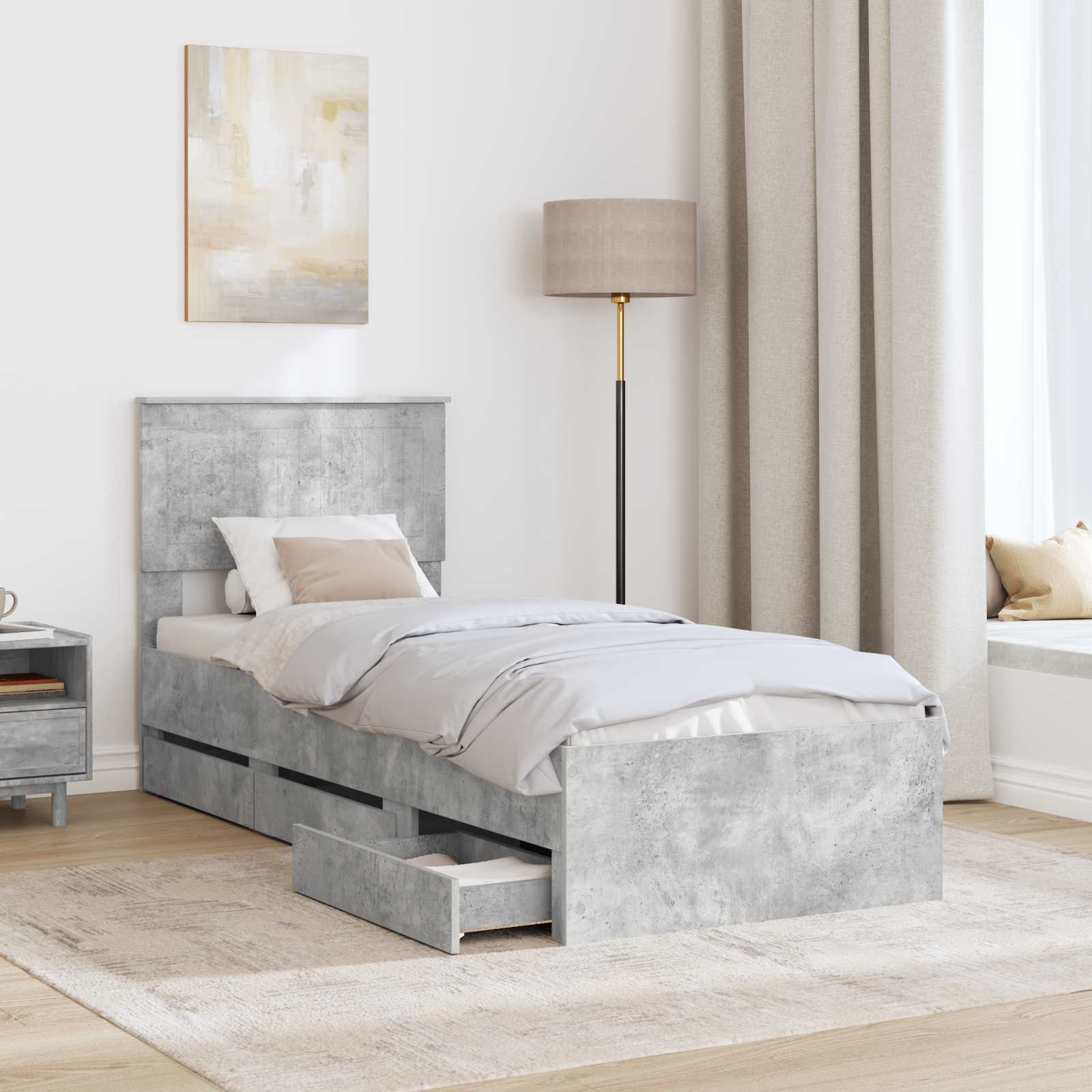 Cadre de lit avec tiroir Gris béton 75 x 190 cm Bois Ingénierie - XIOS