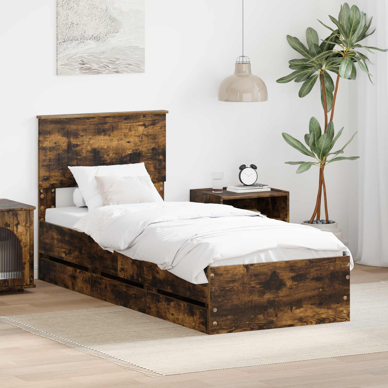 Cadre de lit avec tiroir Chêne fumé 75 x 190 cm Bois Ingénierie - XIOS