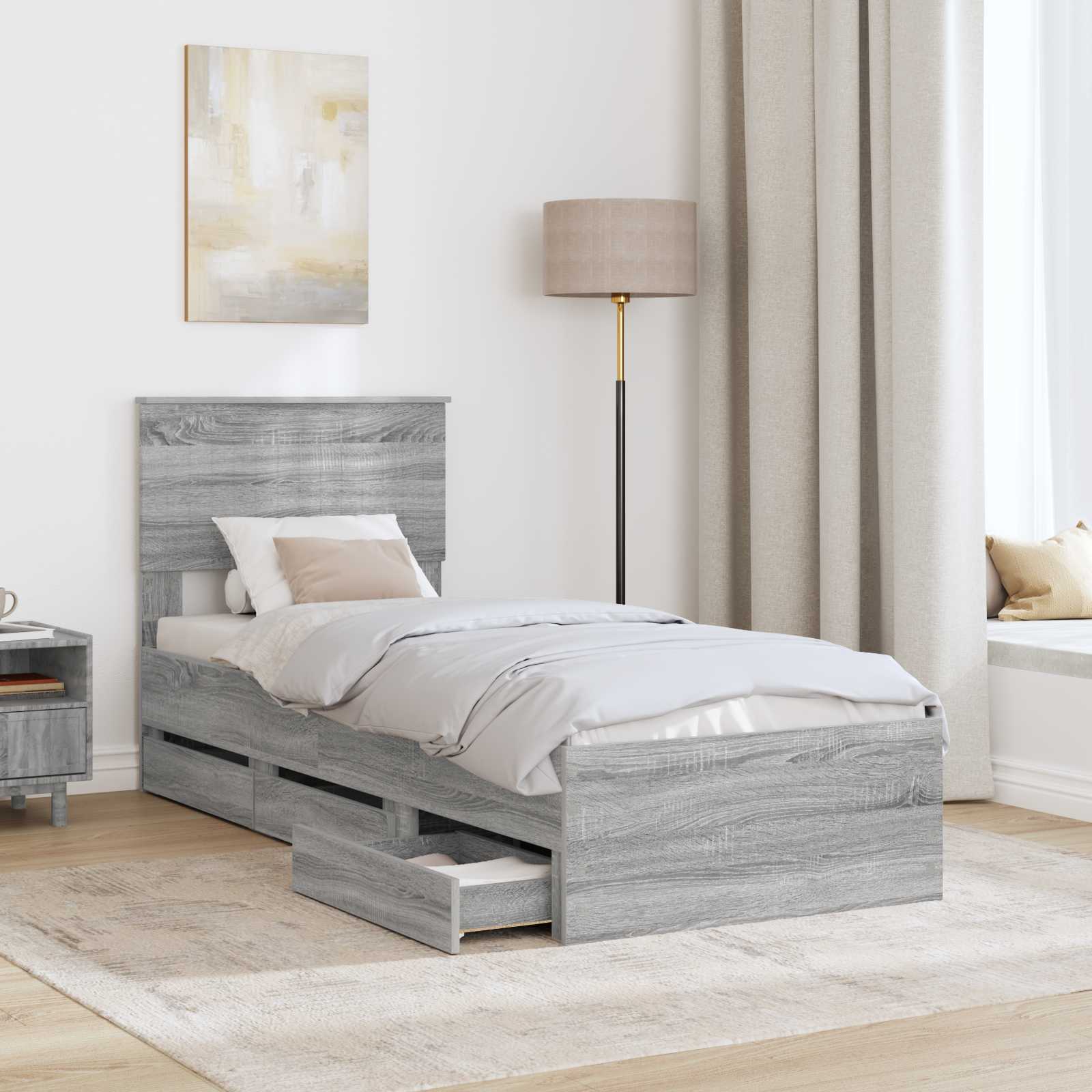 Cadre de lit Gris Sonoma 75 x 190 cm Bois Ingénierie - XIOS