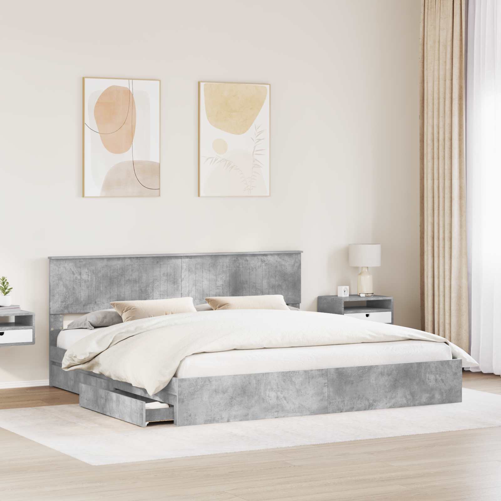 Lit de Rangement Gris béton 200 x 200 cm Bois d'ingénierie - XIOS