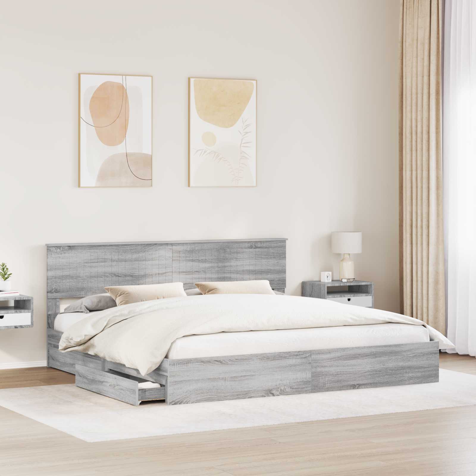 Lit de Rangement Gris Sonoma 200 x 200 cm Bois d'ingénierie - XIOS