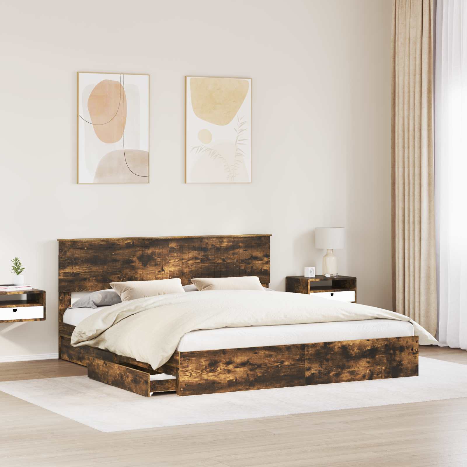 Lit de Rangement Chêne fumé 180 x 200 cm Bois d'ingénierie - XIOS