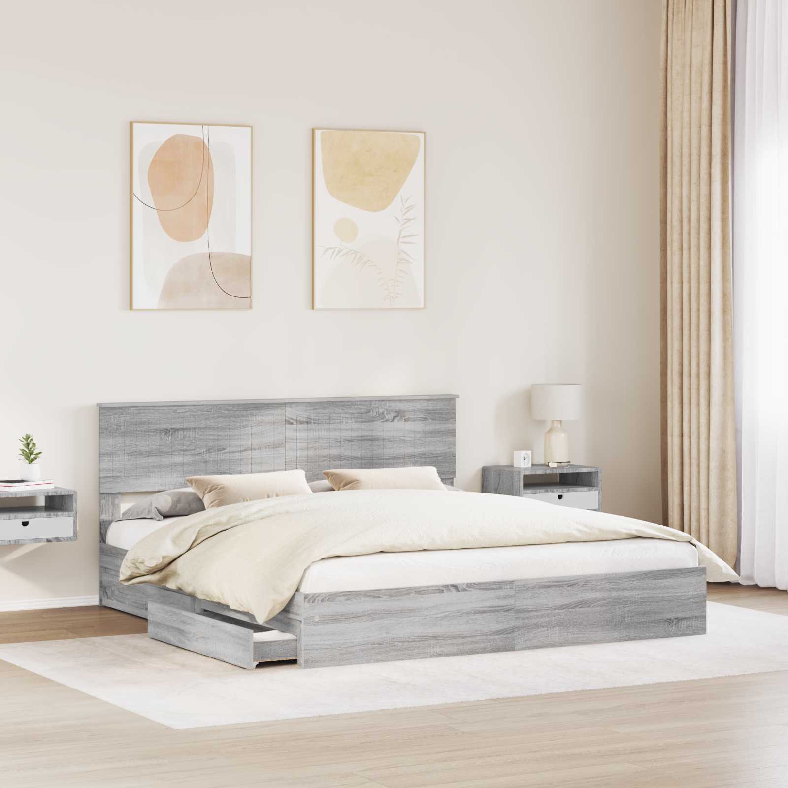 Lit de Rangement Gris Sonoma 180 x 200 cm Bois d'ingénierie - XIOS