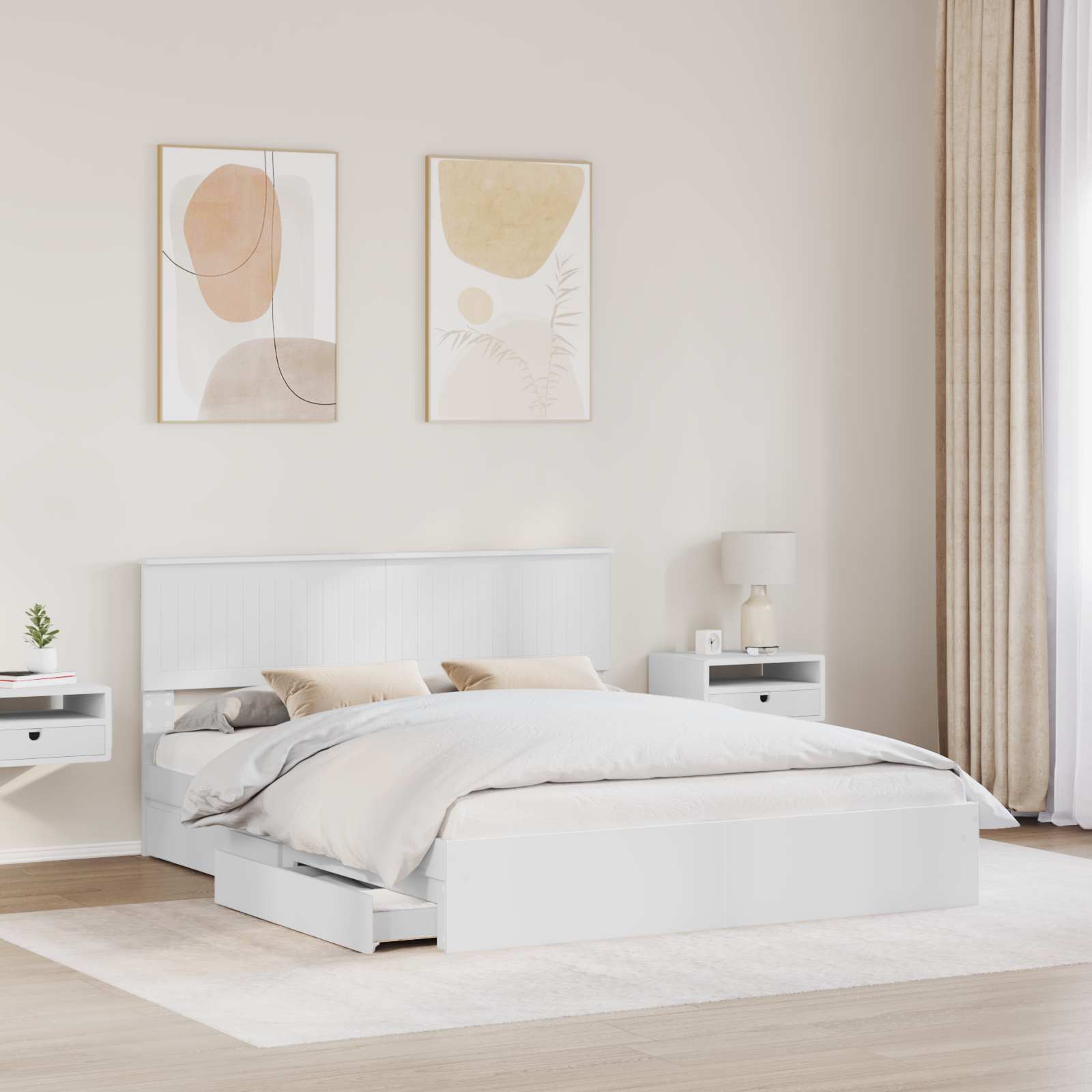 Lit de Rangement Réglable Blanc 160 x 200 cm Bois d'ingénierie