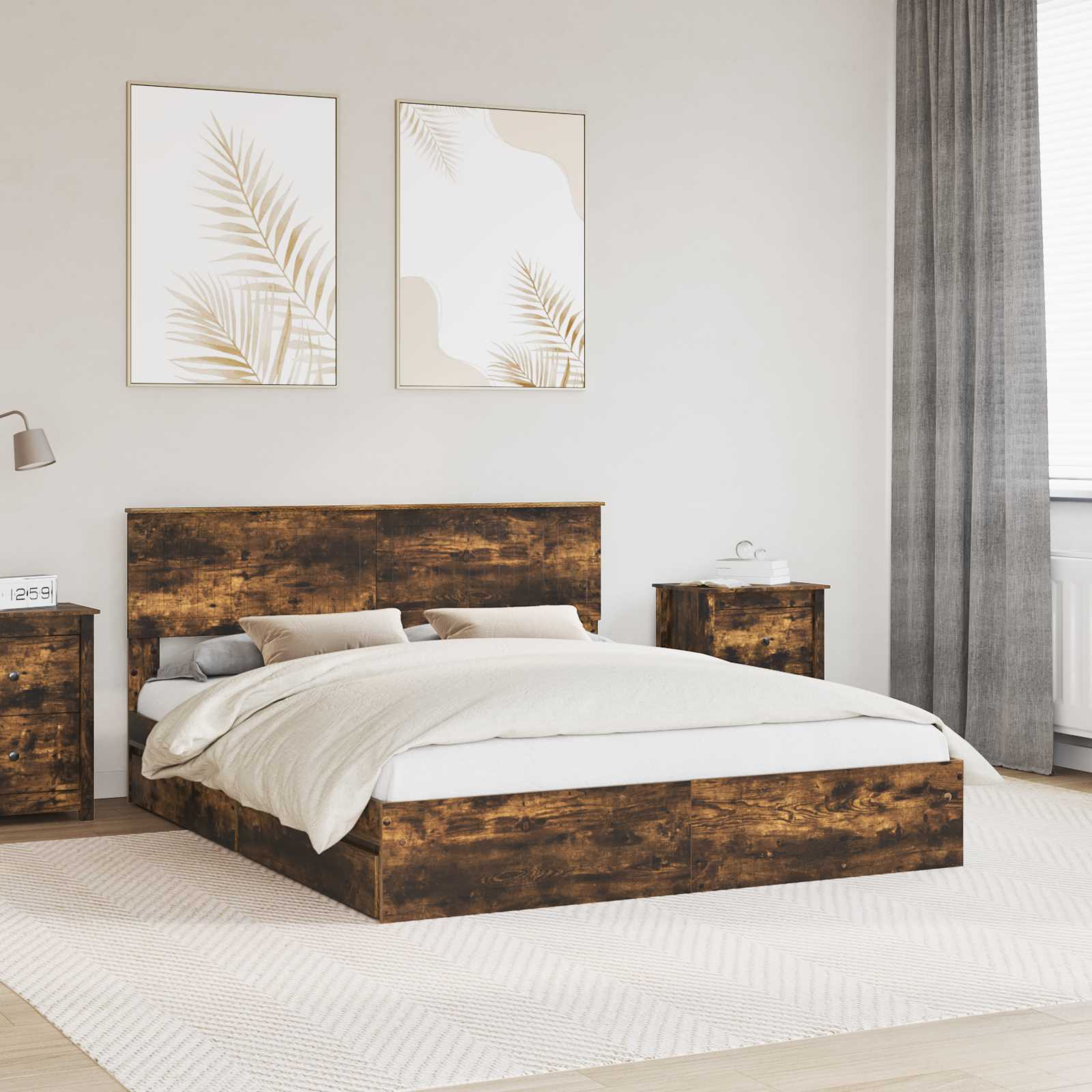 Lit de Rangement Chêne fumé 160 x 200 cm Bois d'ingénierie - XIOS