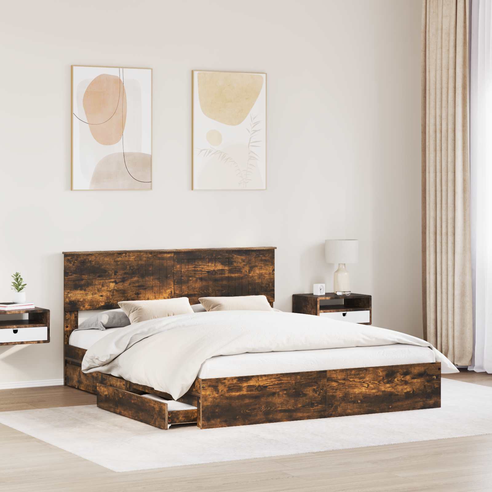 Lit de Rangement Chêne fumé 160 x 200 cm Bois d'ingénierie - XIOS