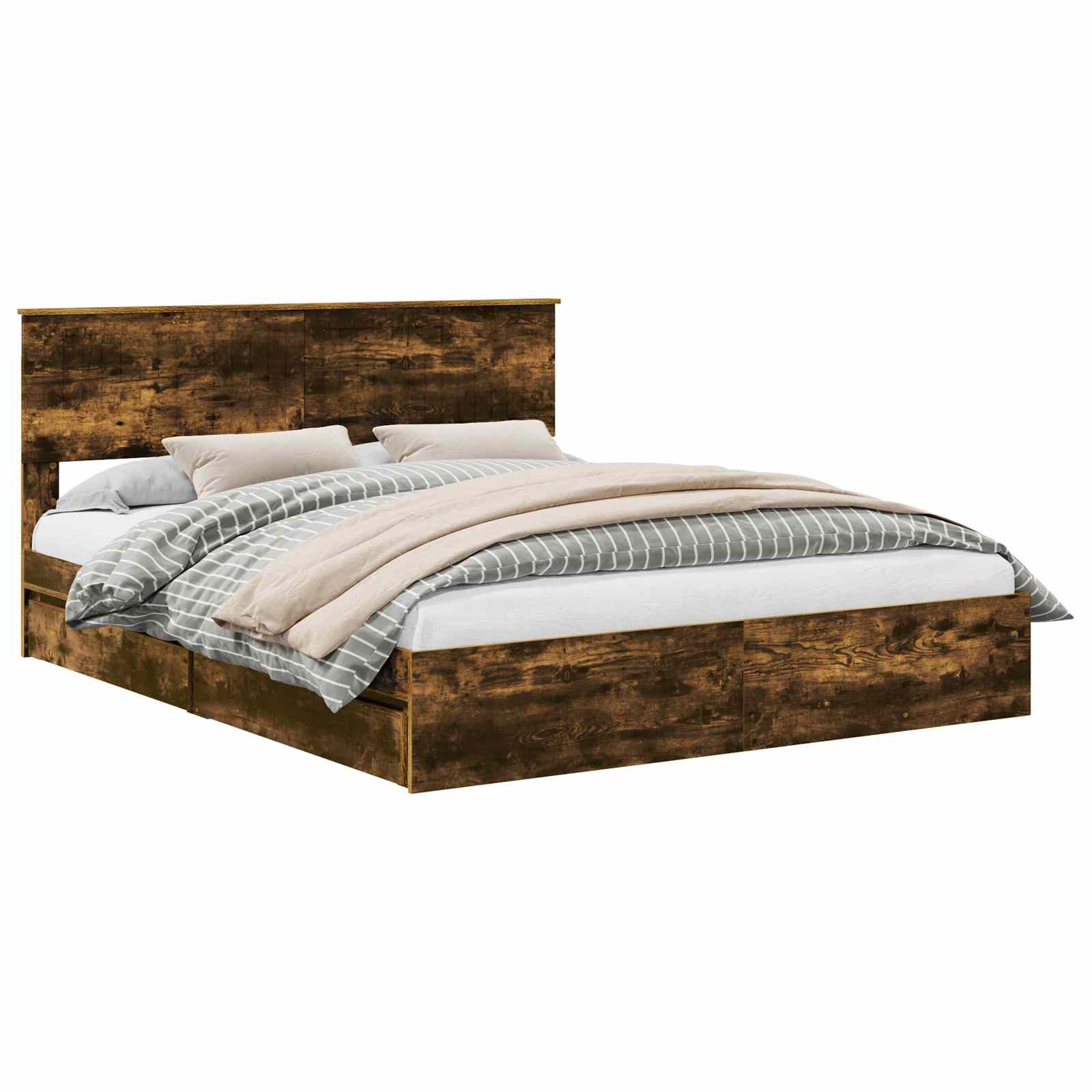 Lit de Rangement Chêne fumé 160 x 200 cm Bois d'ingénierie - XIOS