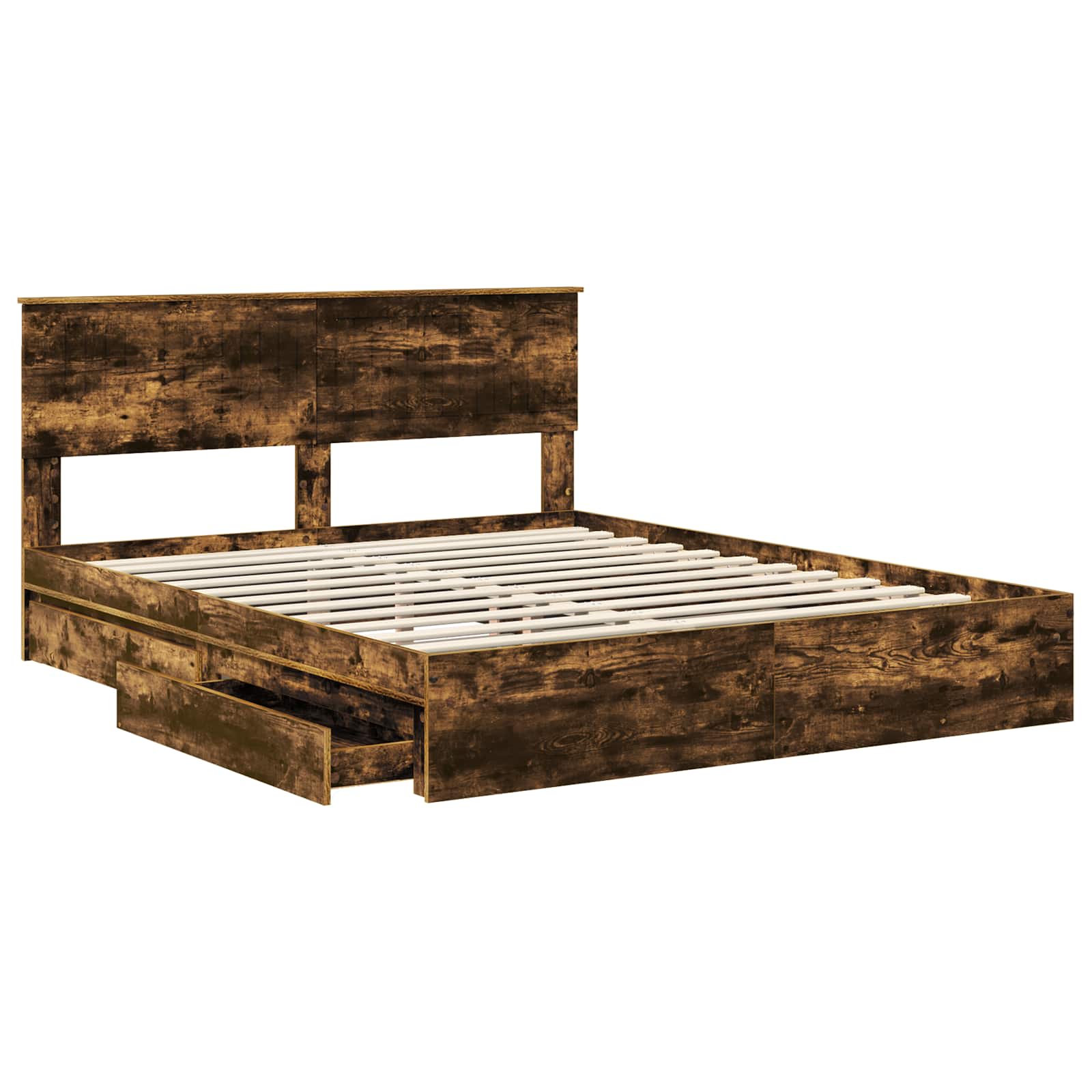 Lit de Rangement Chêne fumé 160 x 200 cm Bois d'ingénierie - XIOS