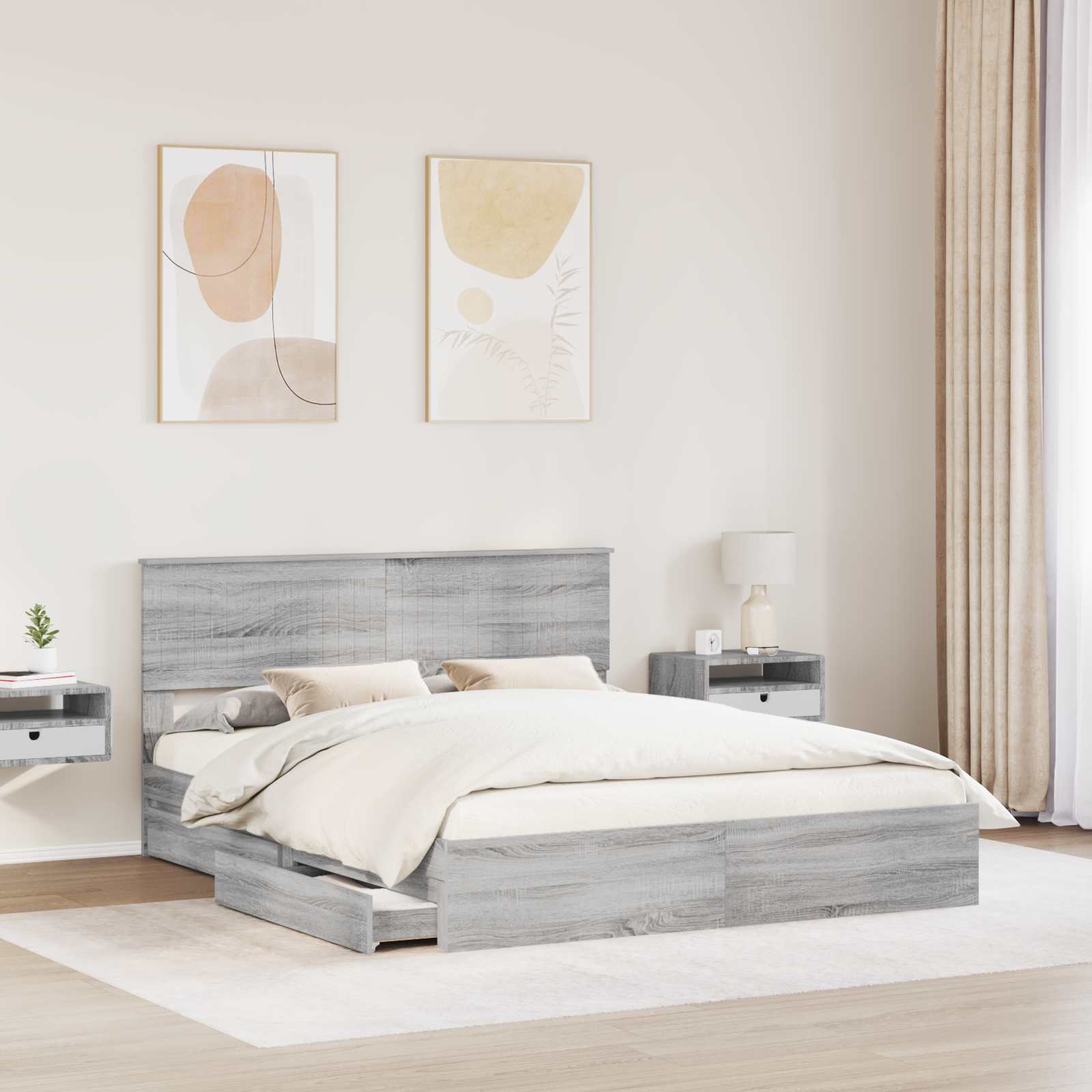 Lit de Rangement Gris Sonoma 160 x 200 cm Bois d'ingénierie - XIOS
