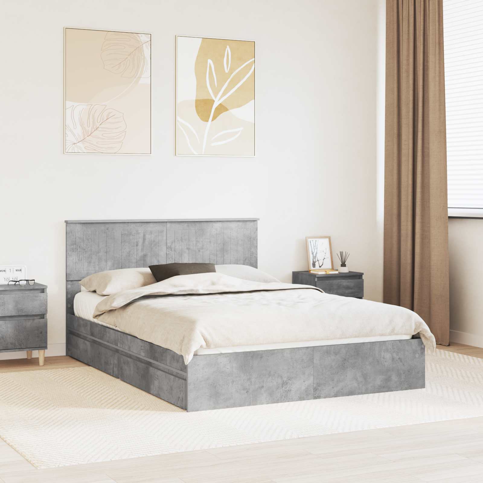 Lit de Rangement Gris béton 135 x 190 cm Bois d'ingénierie - XIOS