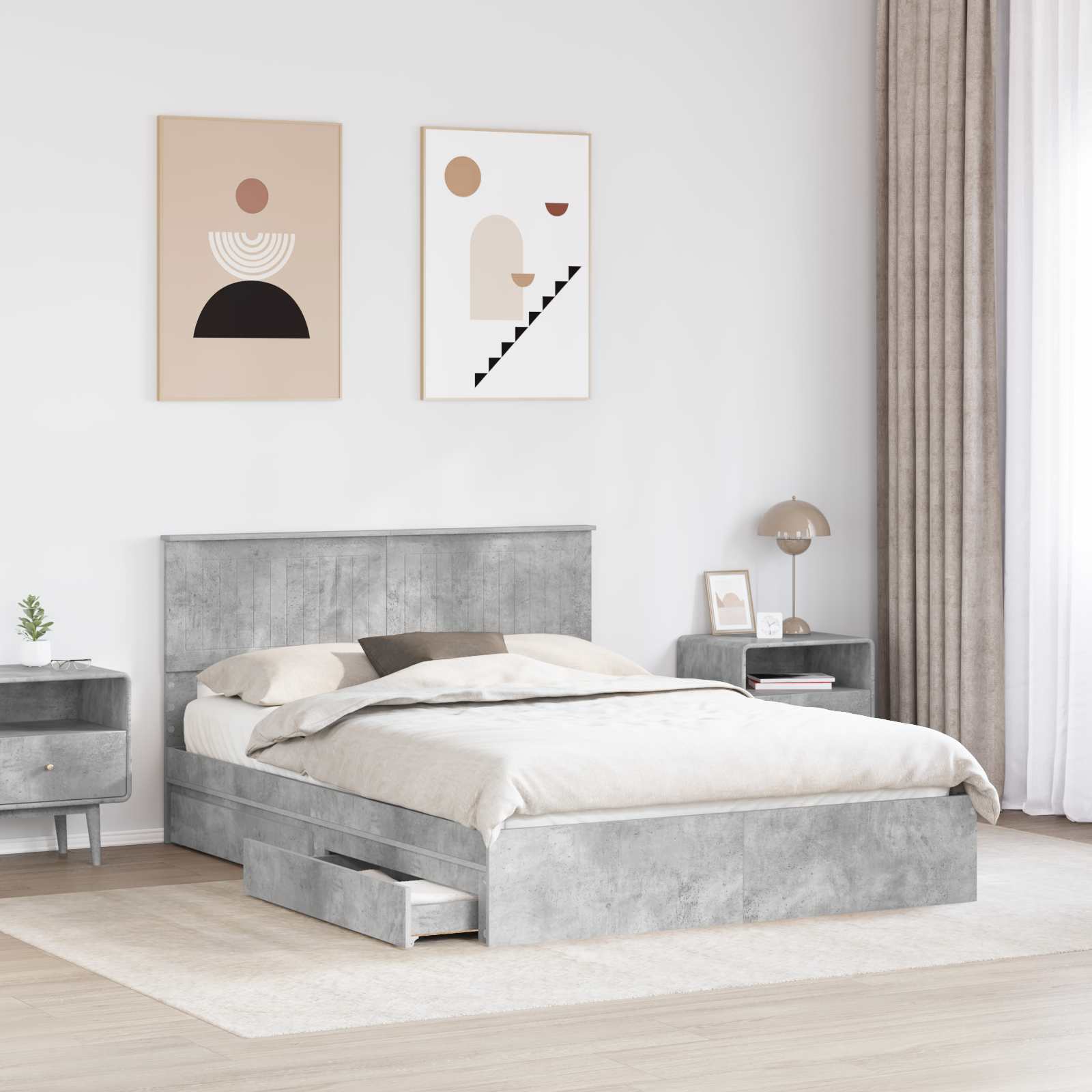 Lit de Rangement Gris béton 135 x 190 cm Bois d'ingénierie - XIOS