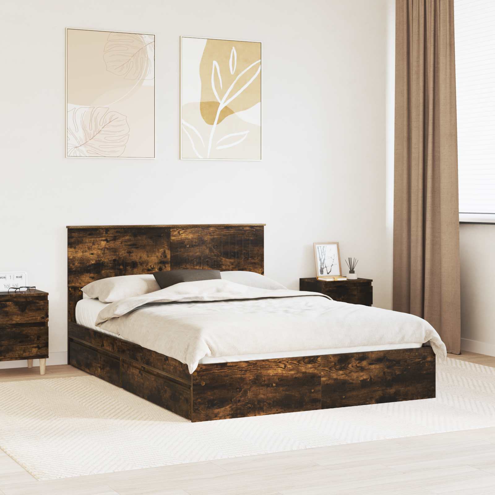 Lit de Rangement Chêne fumé 135 x 190 cm Bois d'ingénierie - XIOS