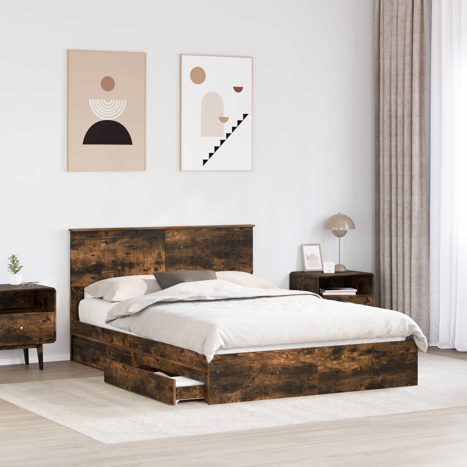 Lit de Rangement Chêne fumé 135 x 190 cm Bois d'ingénierie - XIOS