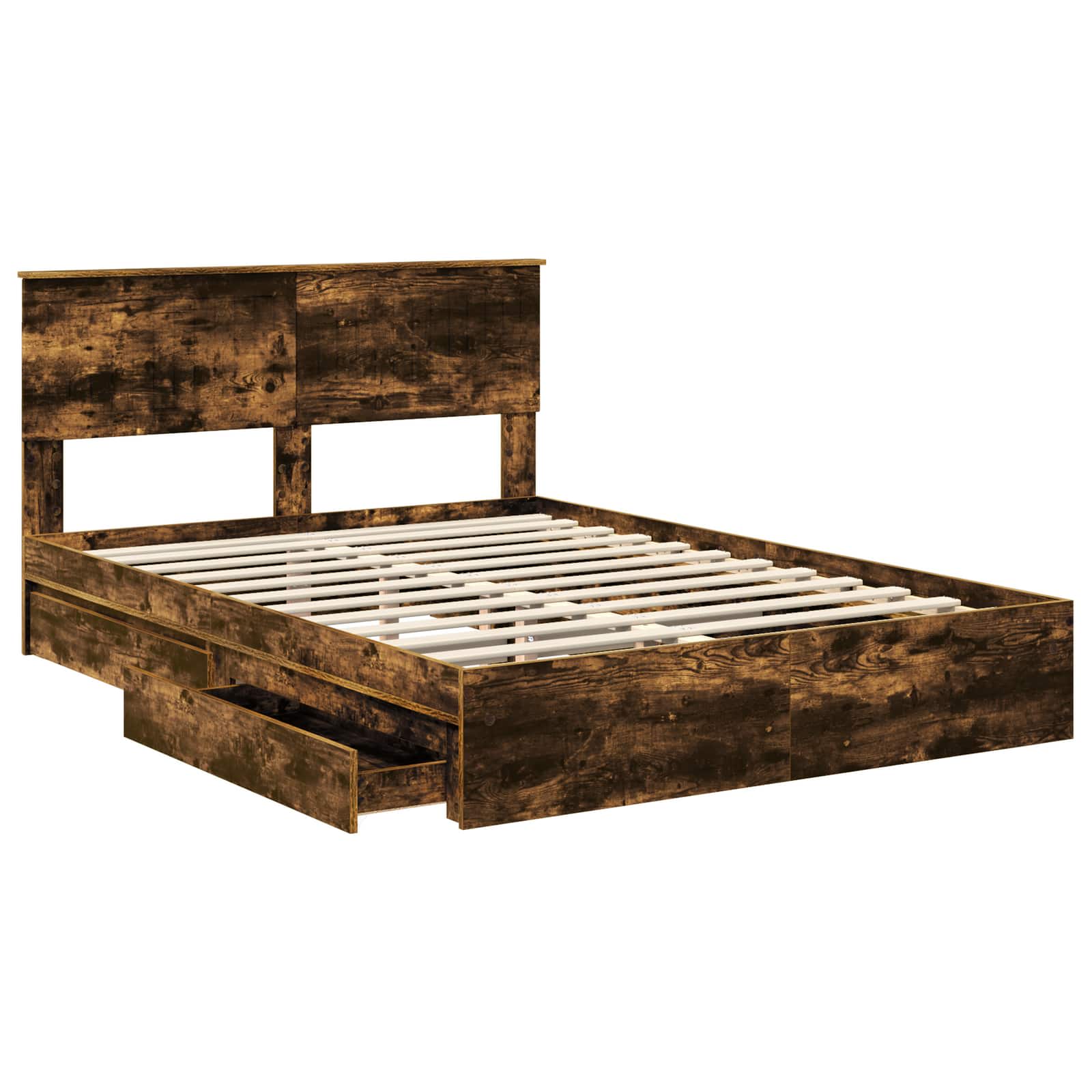 Lit de Rangement Chêne fumé 135 x 190 cm Bois d'ingénierie - XIOS