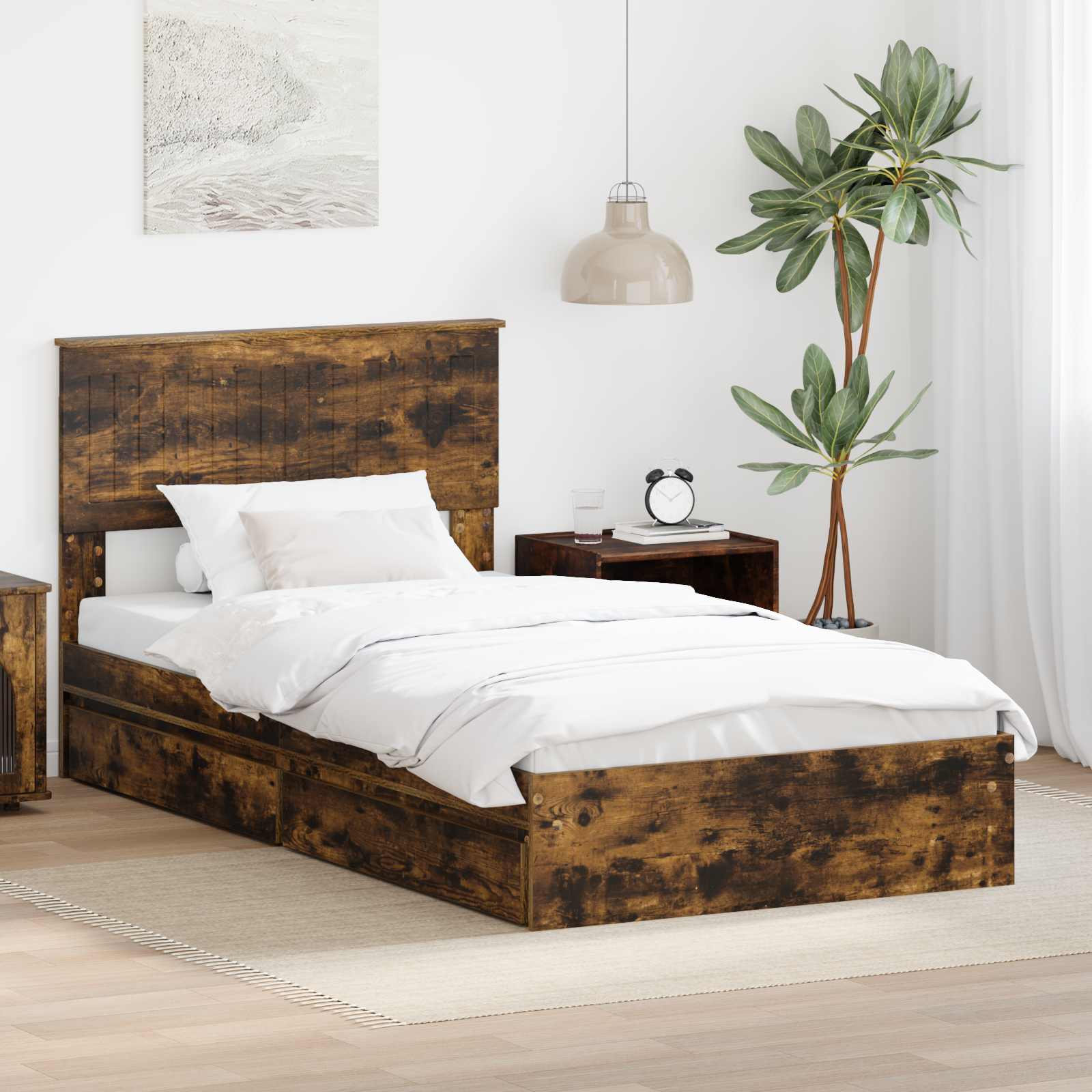 Lit de Rangement Chêne fumé 100 x 200 cm Bois d'ingénierie - XIOS