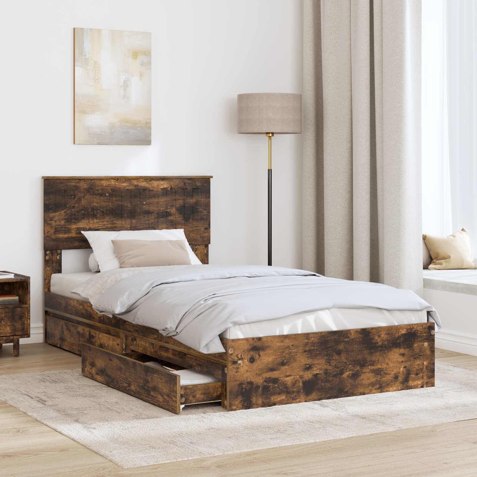 Lit de Rangement Chêne fumé 100 x 200 cm Bois d'ingénierie - XIOS