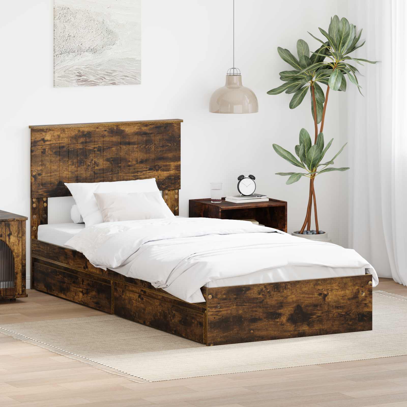 Lit de Rangement Chêne fumé 90 x 200 cm Bois d'ingénierie - XIOS
