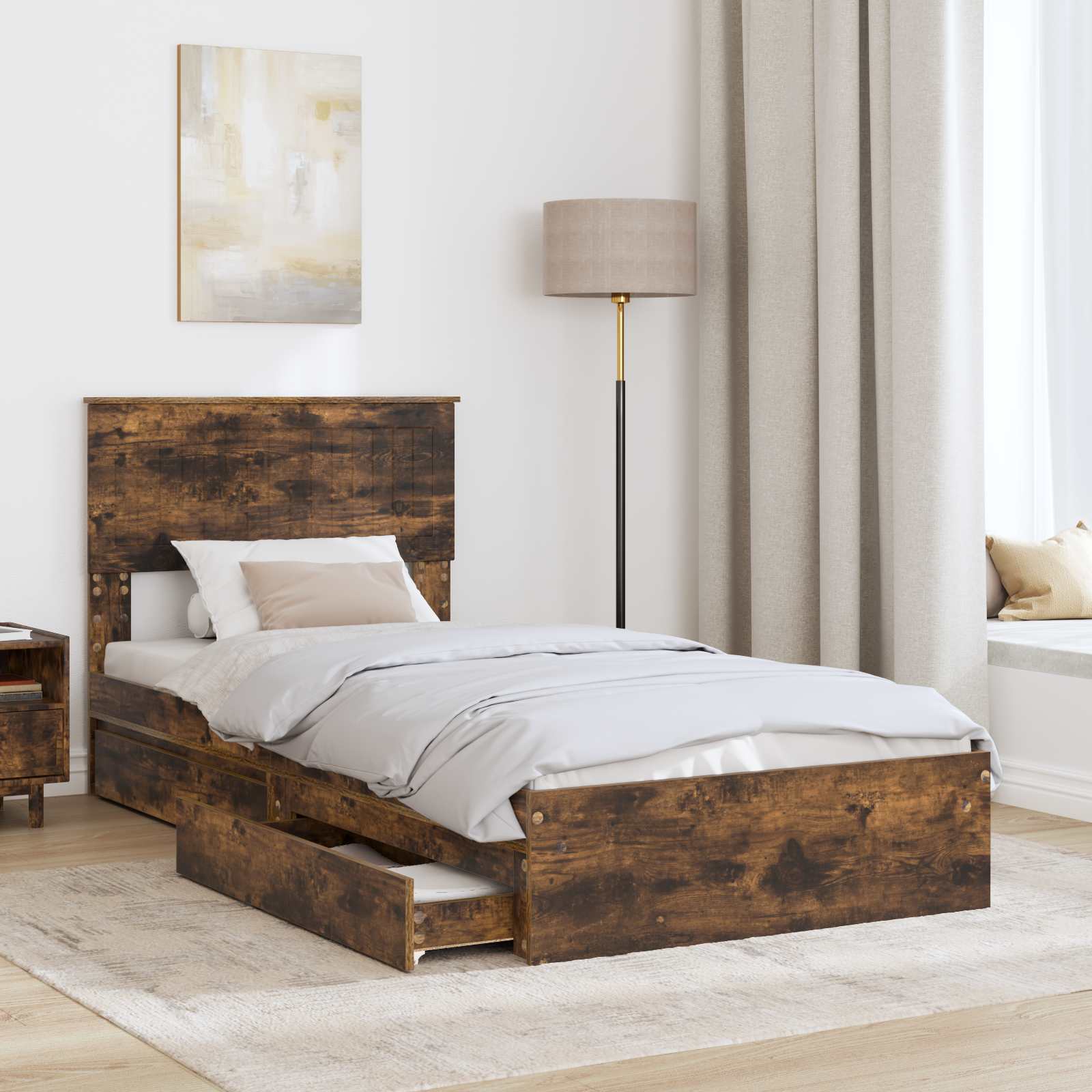 Lit de Rangement Chêne fumé 90 x 200 cm Bois d'ingénierie - XIOS