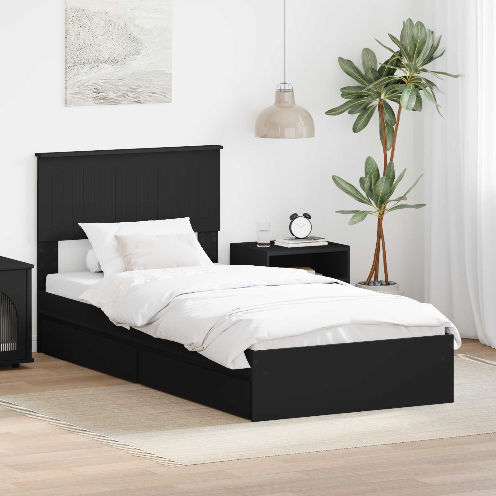 Lit de Rangement avec tiroir Noir 90 x 190 cm Bois d'ingénierie - XIOS