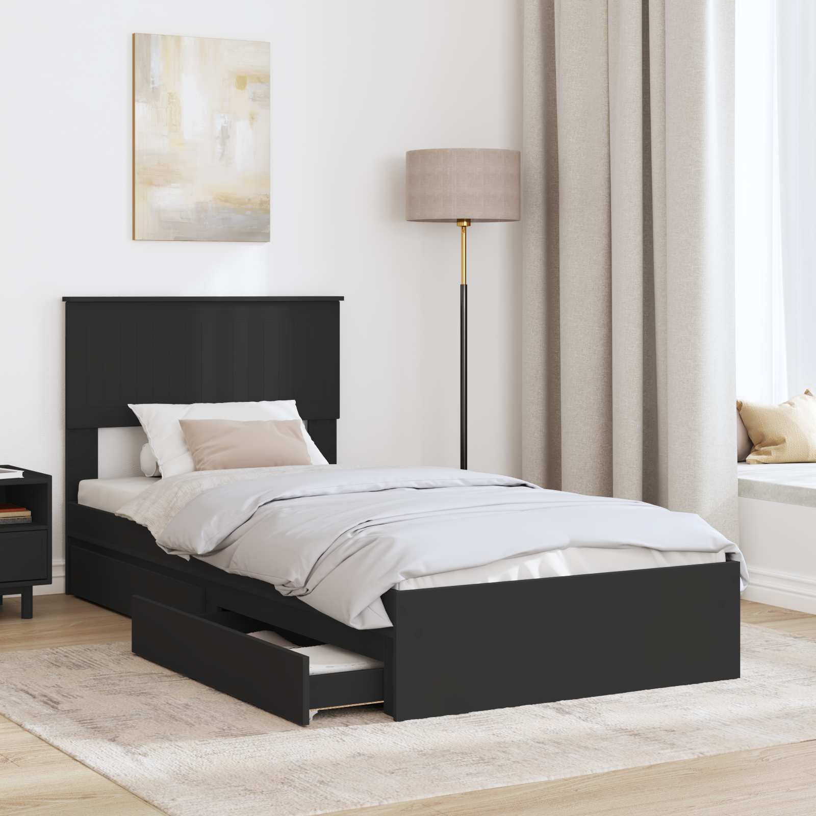 Lit de Rangement avec tiroir Noir 90 x 190 cm Bois d'ingénierie - XIOS