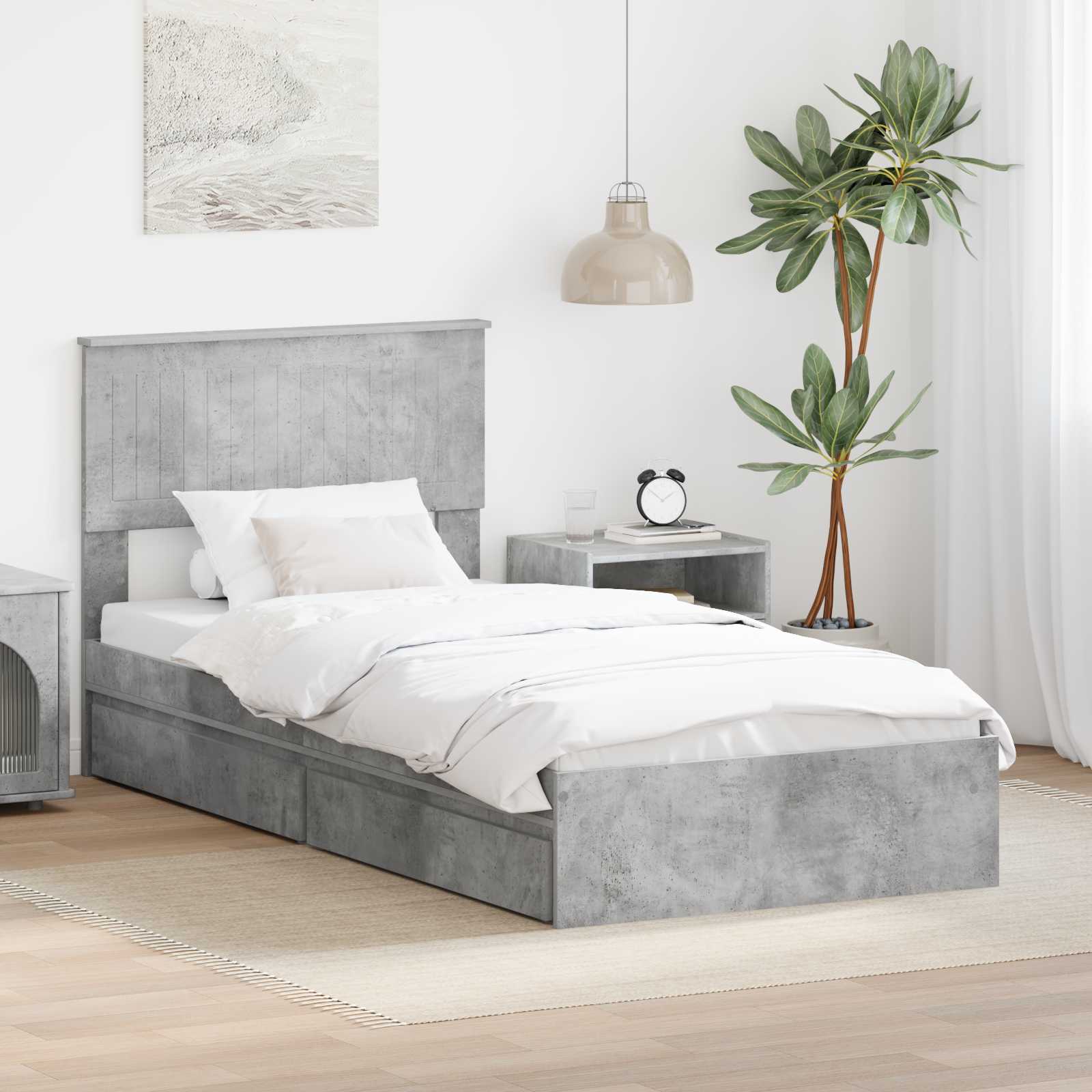 Lit de Rangement Gris béton 90 x 190 cm Bois d'ingénierie - XIOS