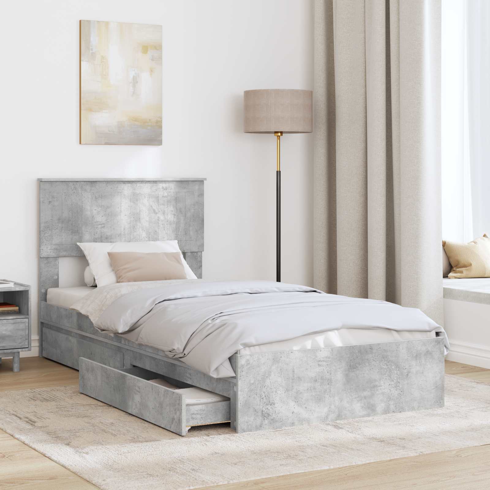 Lit de Rangement Gris béton 90 x 190 cm Bois d'ingénierie - XIOS