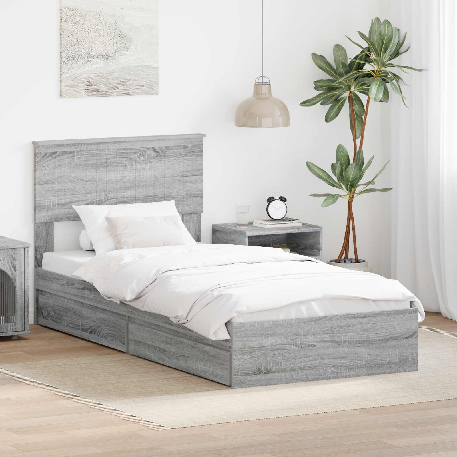 Lit de Rangement Gris Sonoma 90 x 190 cm Bois d'ingénierie - XIOS