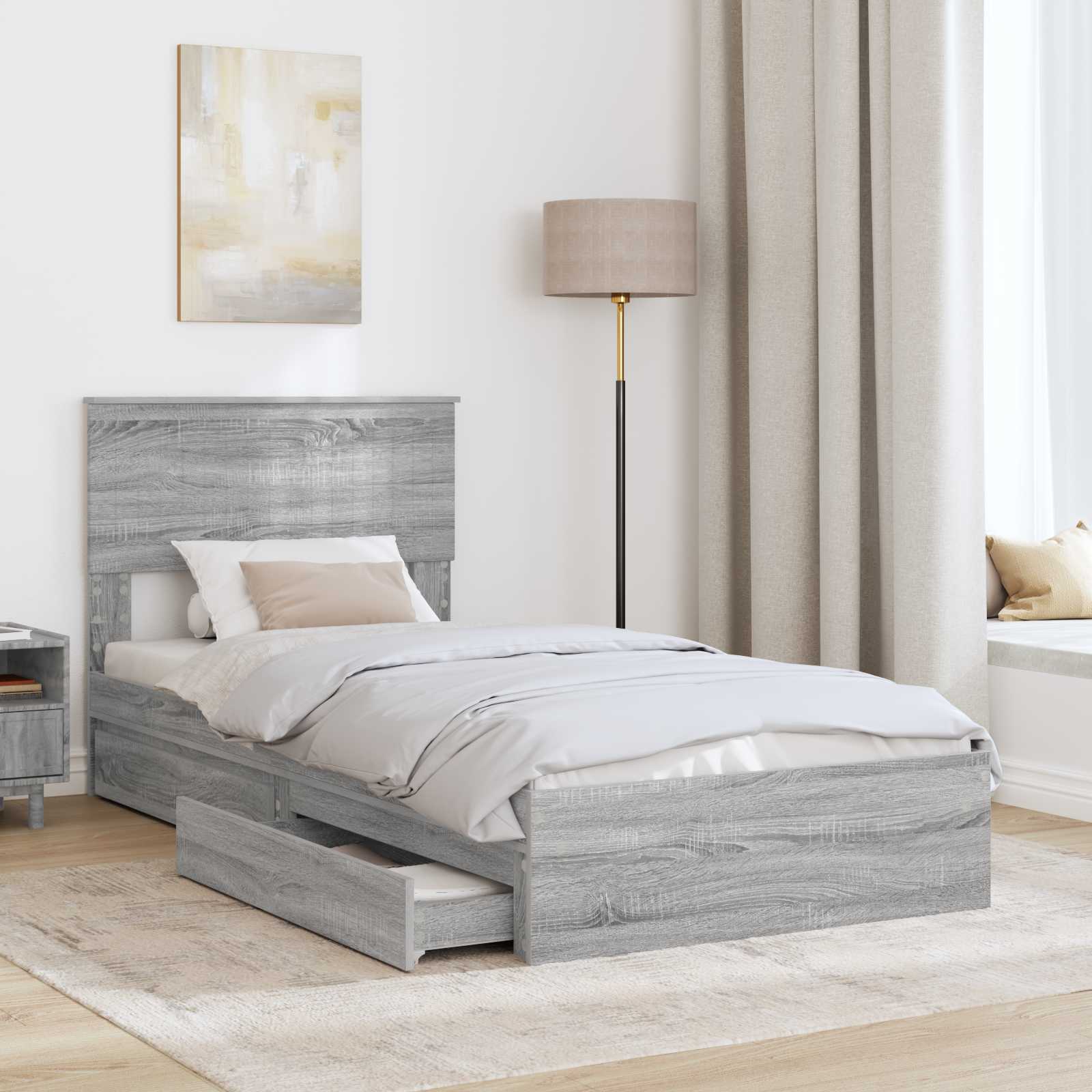 Lit de Rangement Gris Sonoma 90 x 190 cm Bois d'ingénierie - XIOS