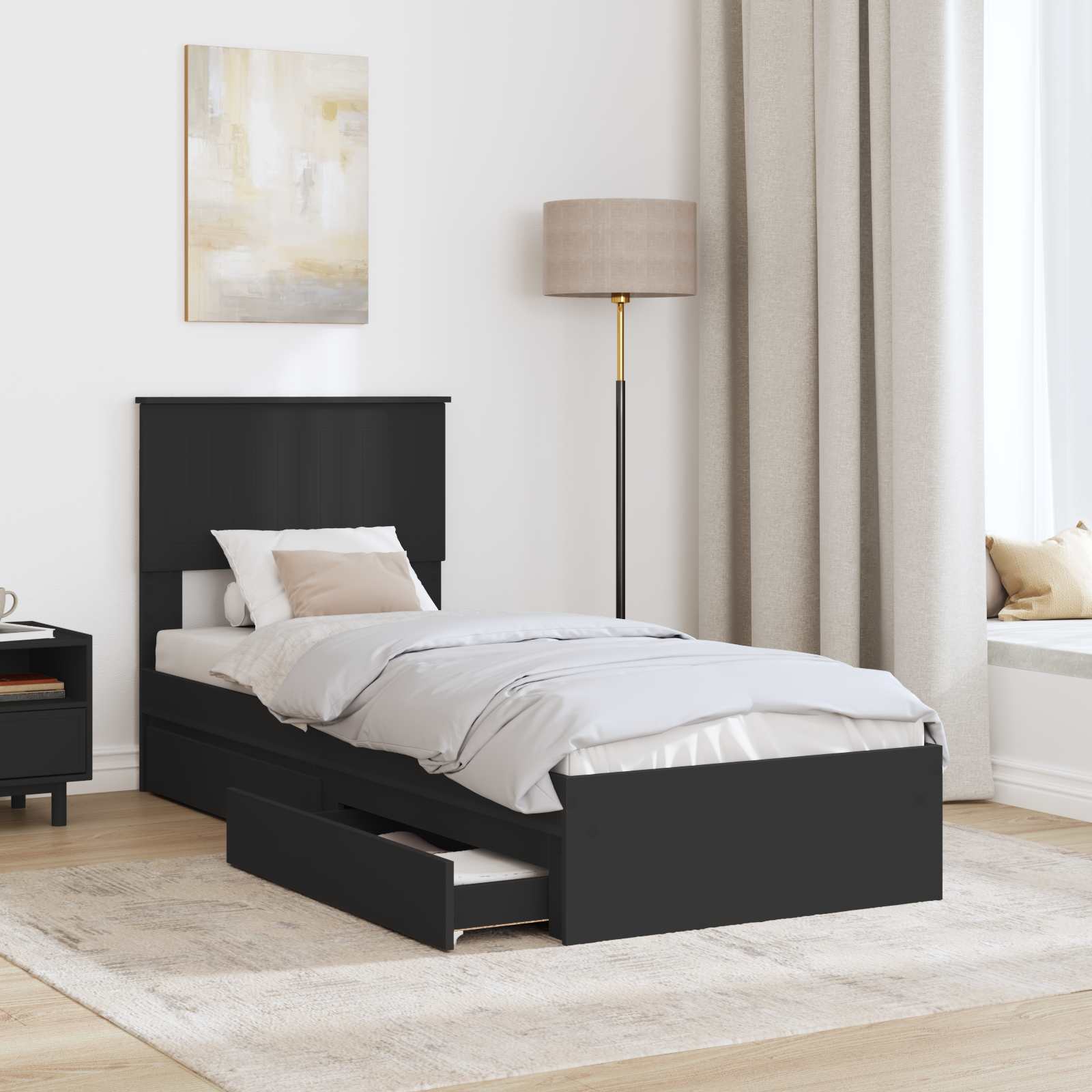 Lit de Rangement avec tiroir Noir 75 x 190 cm Bois d'ingénierie - XIOS