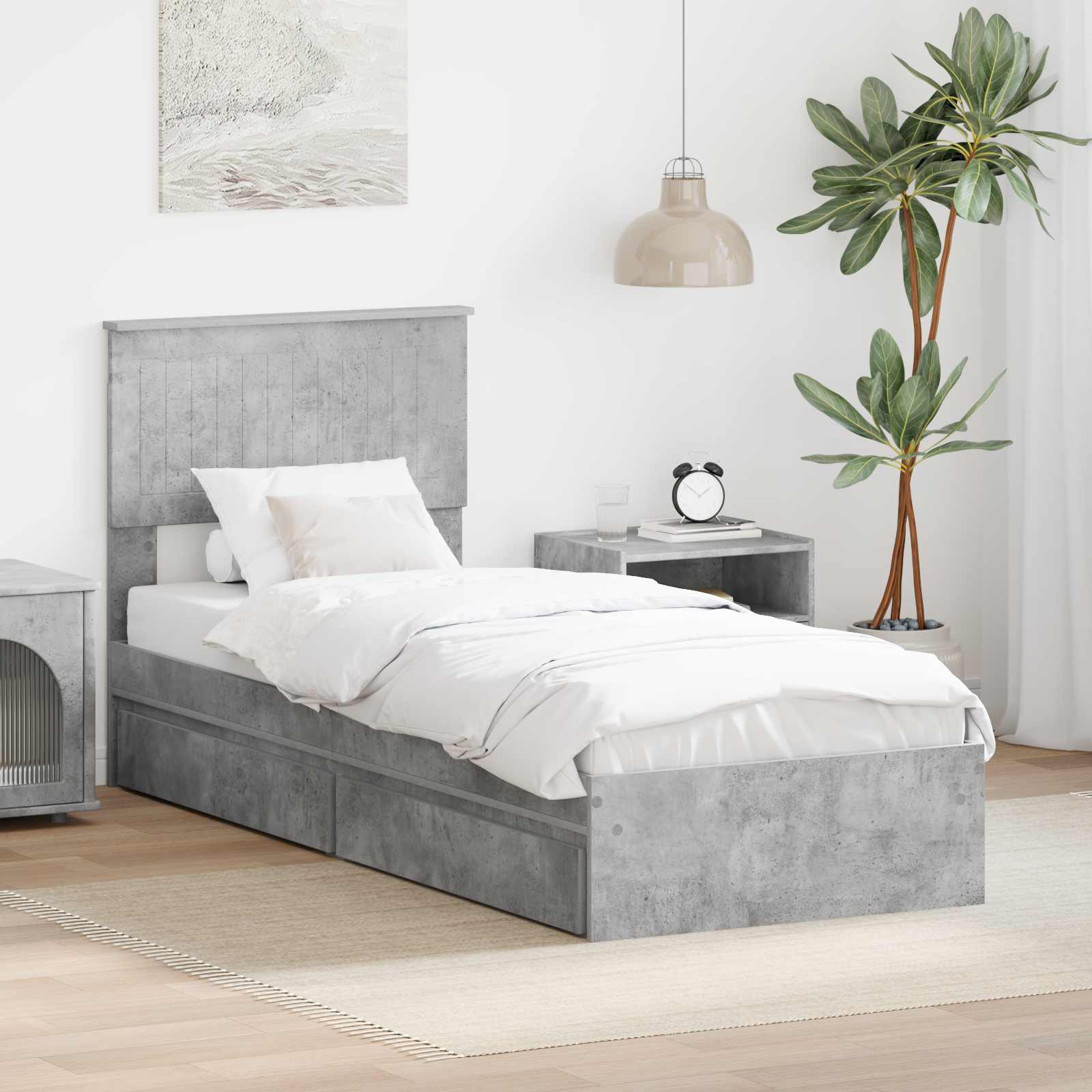 Lit de Rangement Gris béton 75 x 190 cm Bois d'ingénierie - XIOS