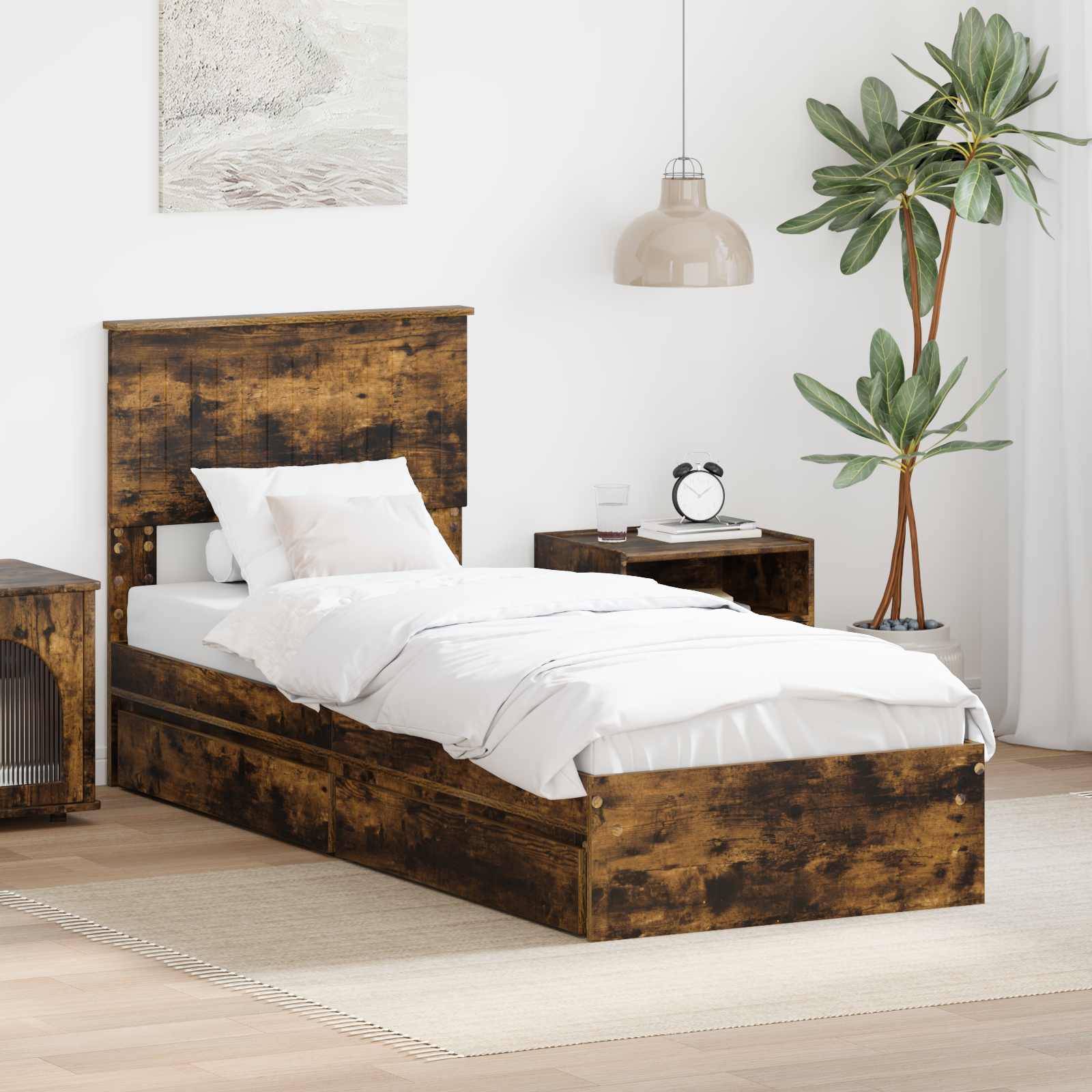 Lit de Rangement Chêne fumé 75 x 190 cm Bois d'ingénierie - XIOS
