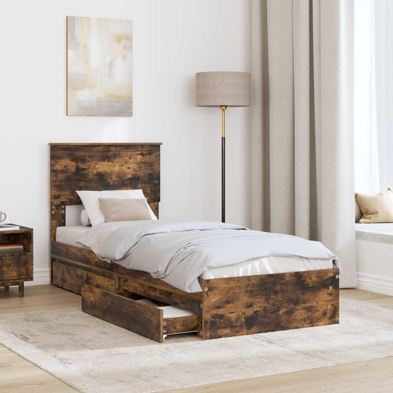 Lit de Rangement Chêne fumé 75 x 190 cm Bois d'ingénierie - XIOS