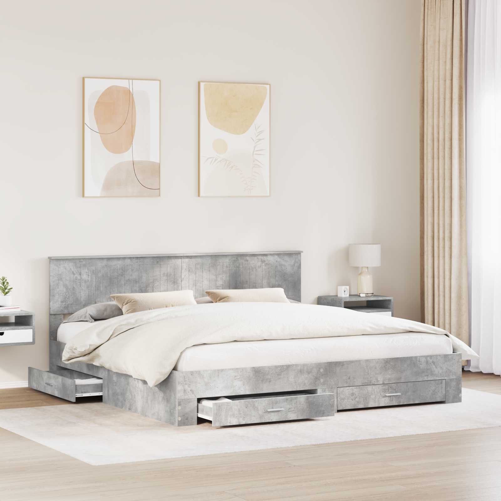 Cadre de lit Gris béton 200 x 200 cm Bois d'ingénierie - XIOS