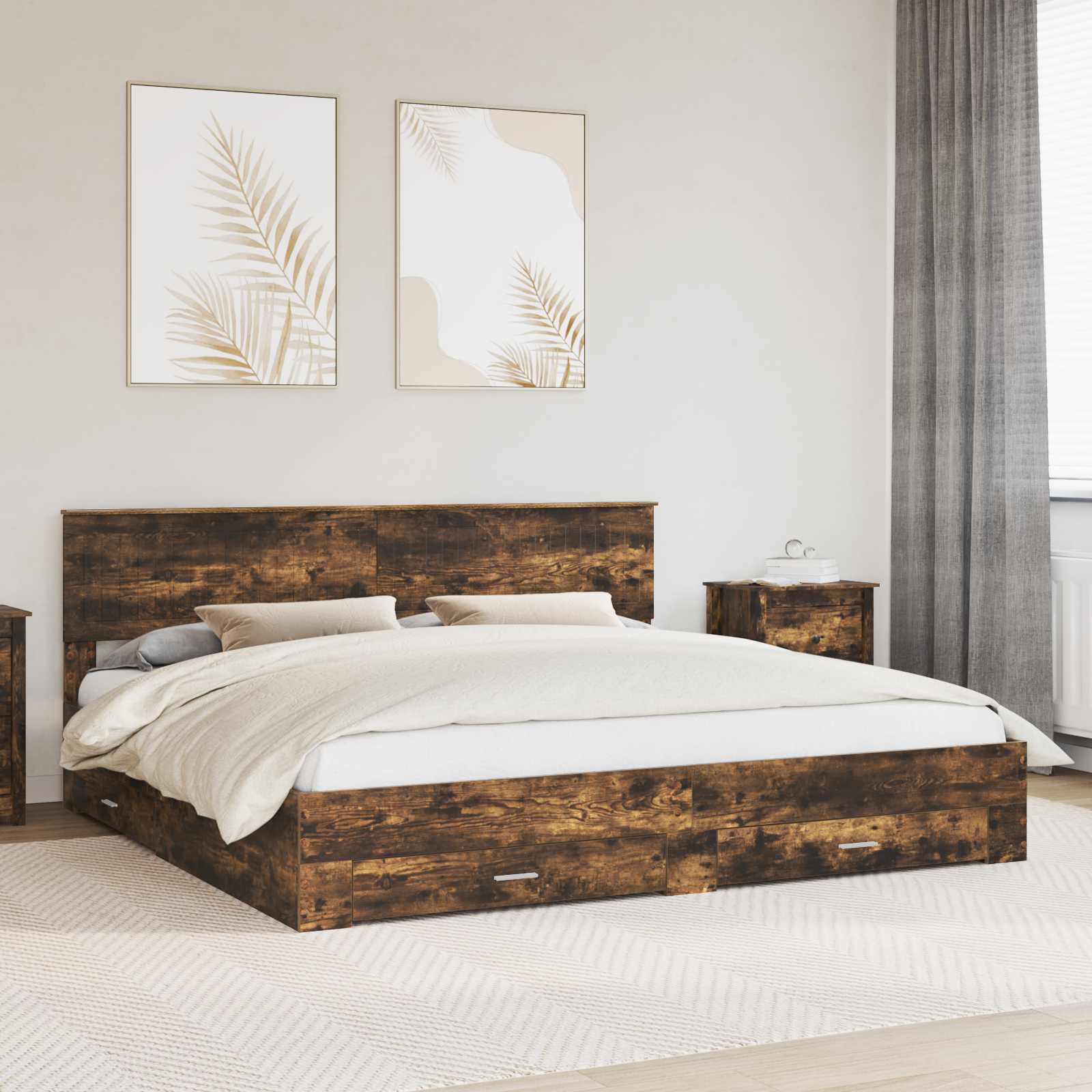 Cadre de lit Chêne fumé 200 x 200 cm Bois d'ingénierie - XIOS