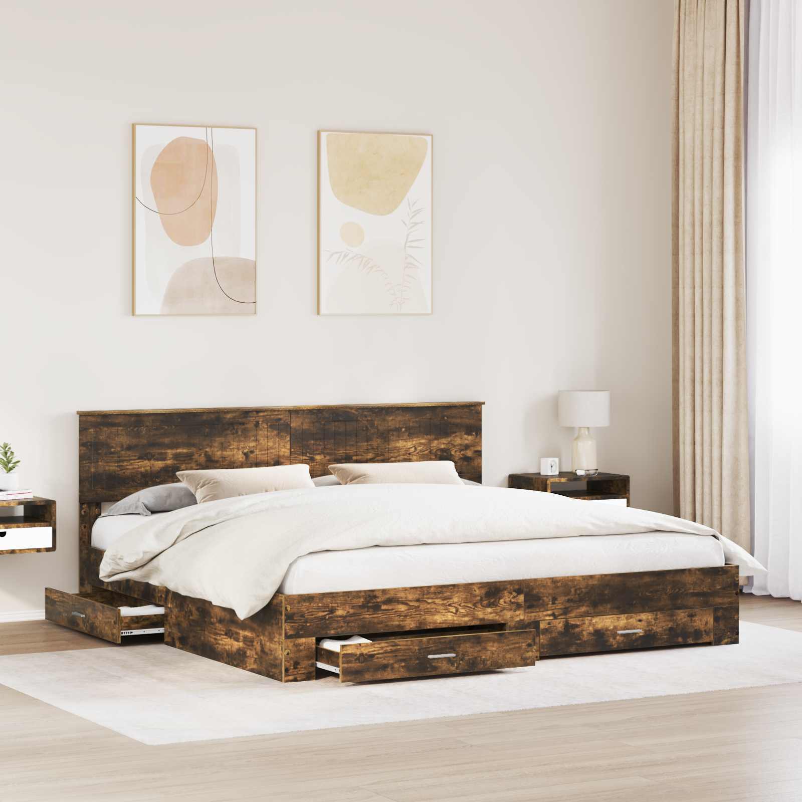 Cadre de lit Chêne fumé 200 x 200 cm Bois d'ingénierie - XIOS
