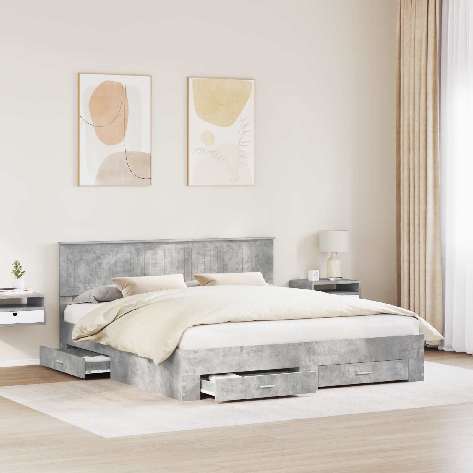 Cadre de lit Gris béton 180 x 200 cm Bois d'ingénierie - XIOS