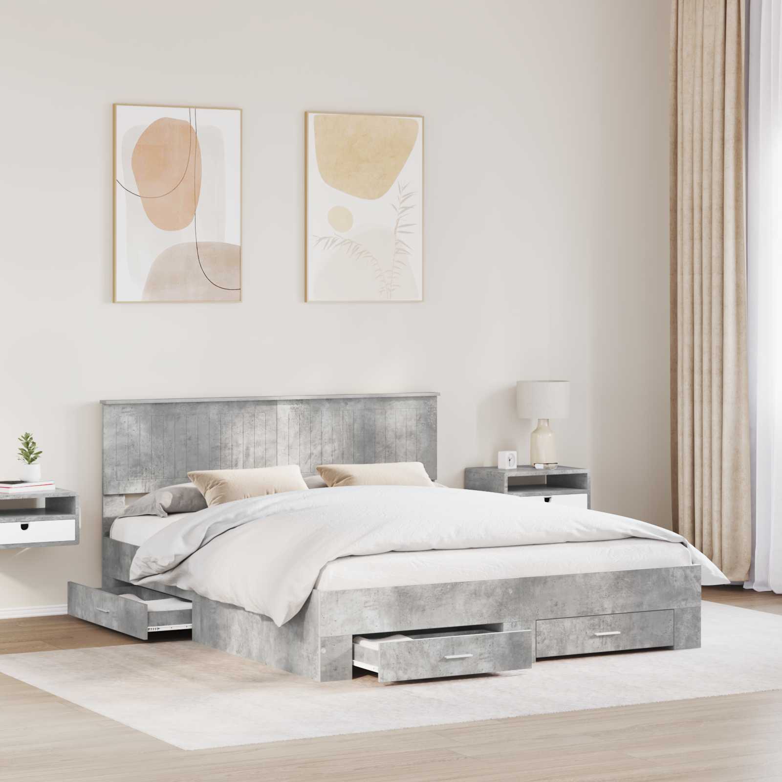 Cadre de lit Gris béton 160 x 200 cm Bois d'ingénierie - XIOS