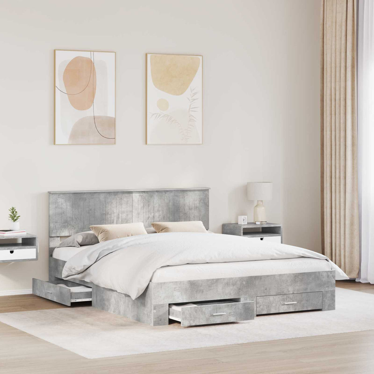 Cadre de lit Gris béton 160 x 200 cm Bois d'ingénierie