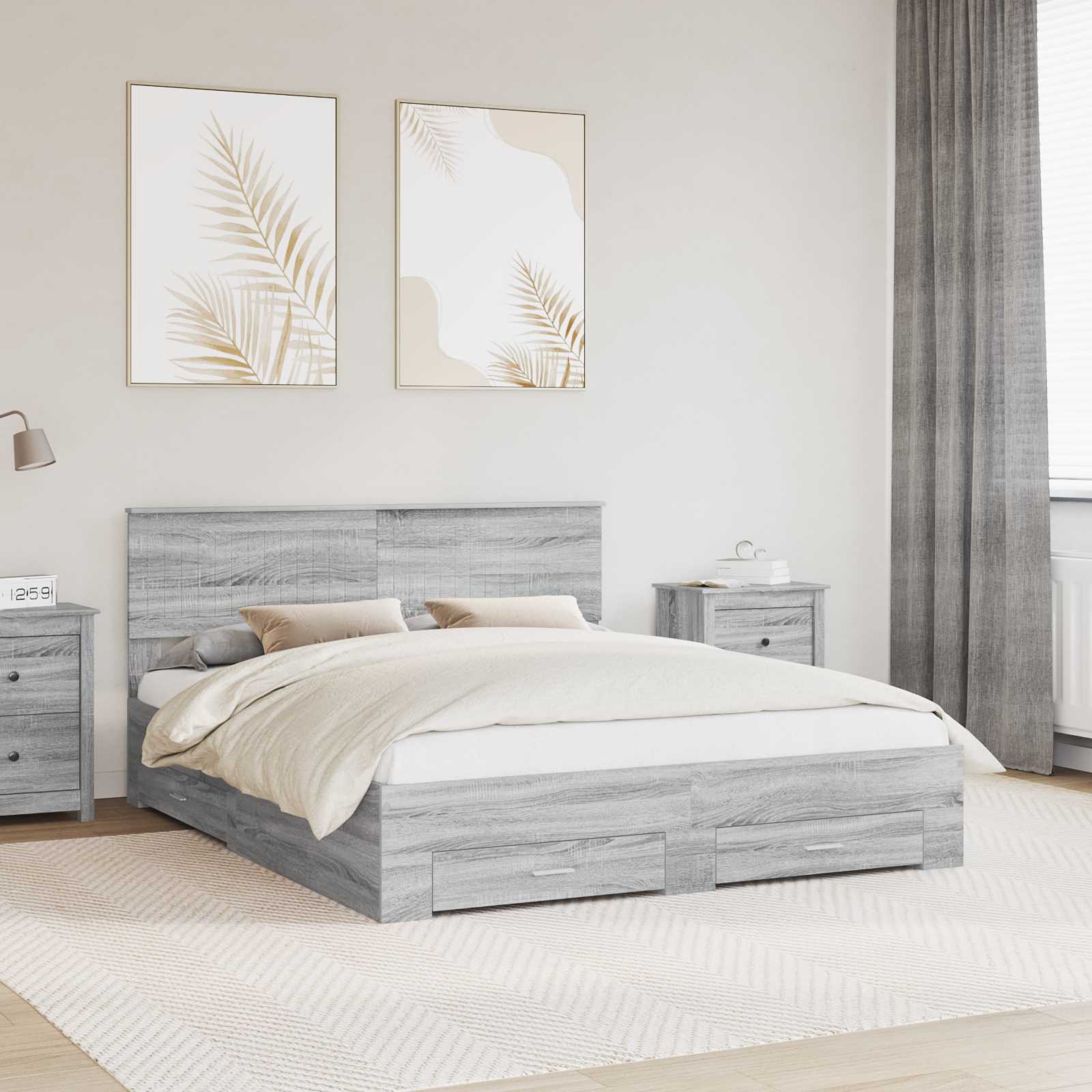 Cadre de lit Gris Sonoma 160 x 200 cm Bois d'ingénierie - XIOS