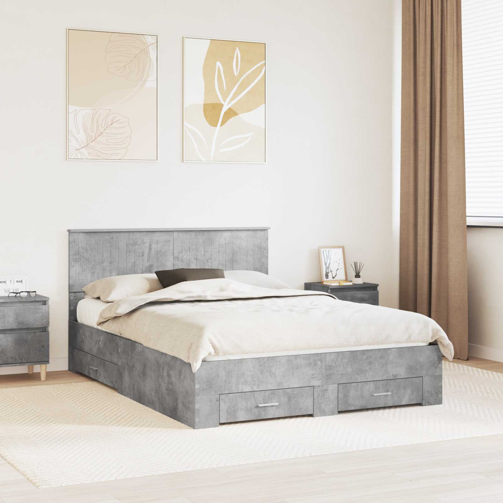 Cadre de lit Gris béton 140 x 200 cm Bois d'ingénierie - XIOS