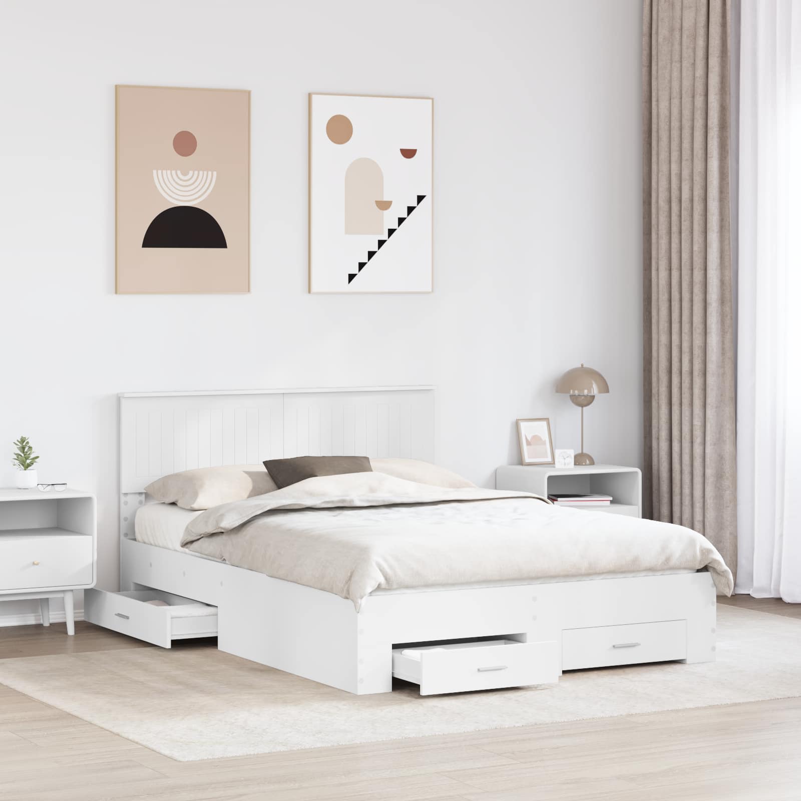 Cadre de lit avec tiroir Blanc 140 x 190 cm Bois d'ingénierie - XIOS