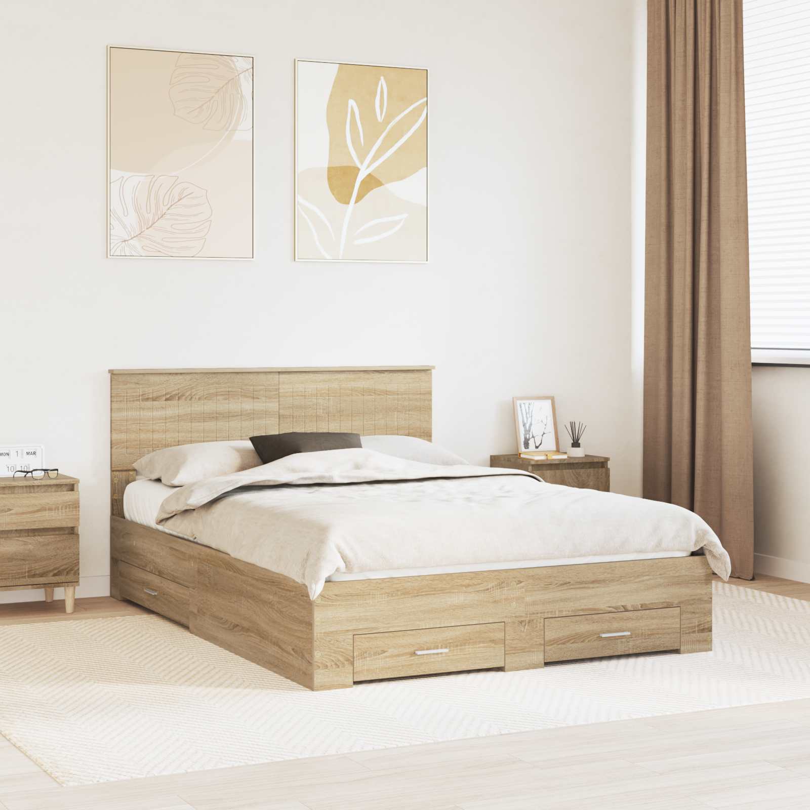 Cadre de lit Chêne Sonoma 135 x 190 cm Bois d'ingénierie - XIOS