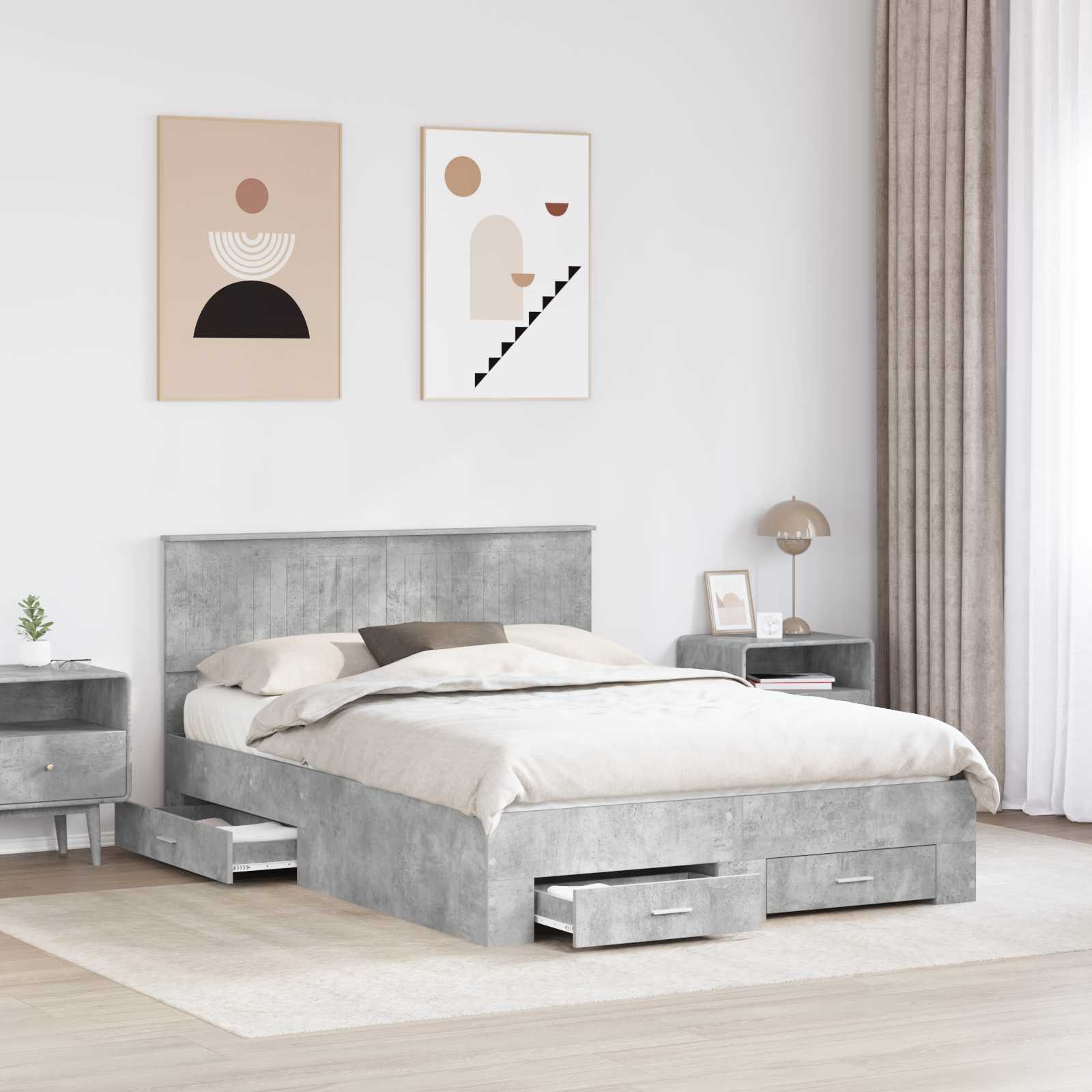Cadre de lit Gris béton 135 x 190 cm Bois d'ingénierie - XIOS