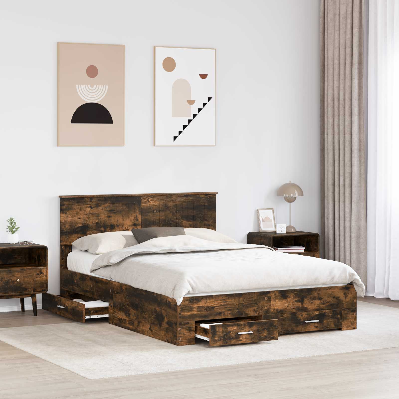 Cadre de lit Chêne fumé 135 x 190 cm Bois d'ingénierie - XIOS