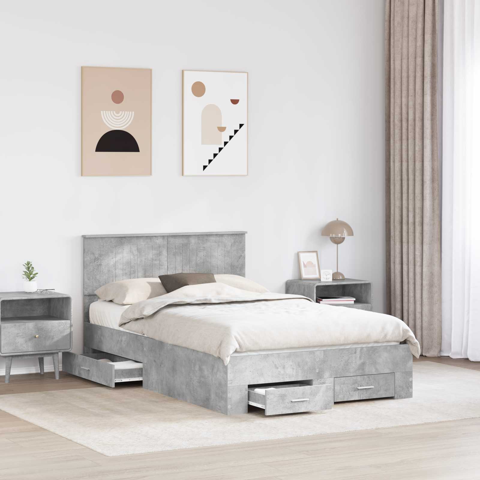 Cadre de lit Gris béton 120 x 190 cm Bois d'ingénierie - XIOS