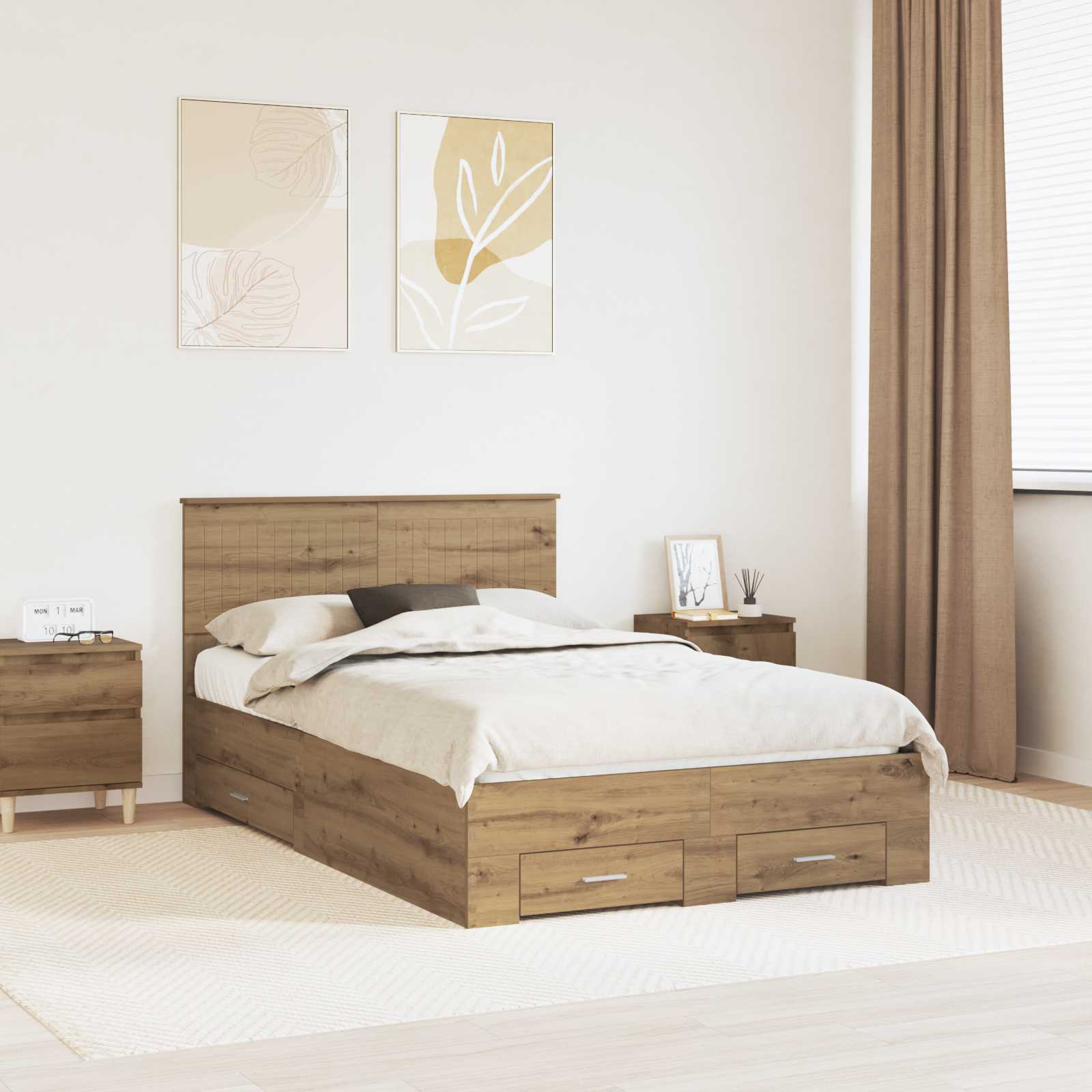 Cadre de lit Chêne artisanal 120 x 190 cm Bois d'ingénierie - XIOS