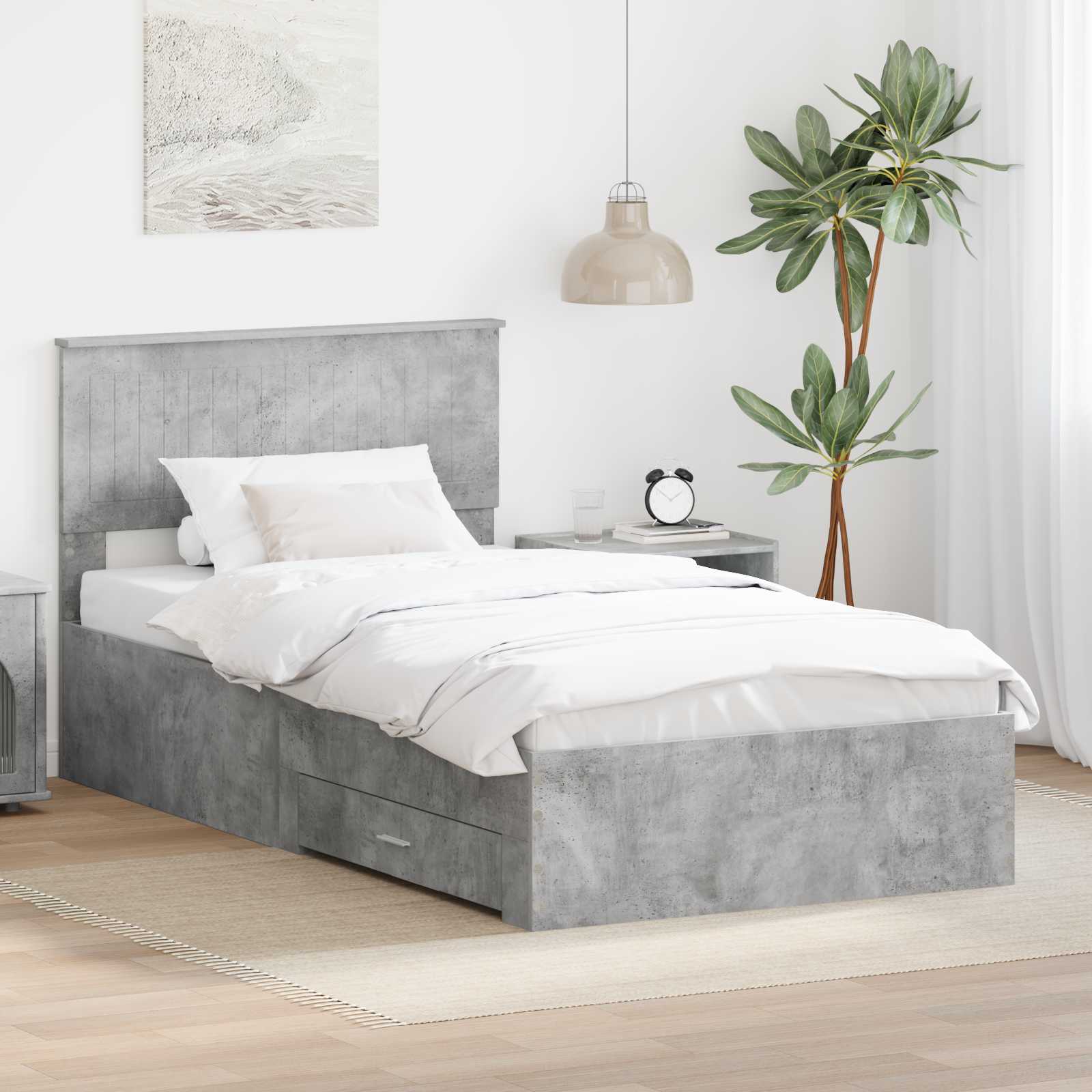 Cadre de lit Gris béton 100 x 200 cm Bois d'ingénierie - XIOS