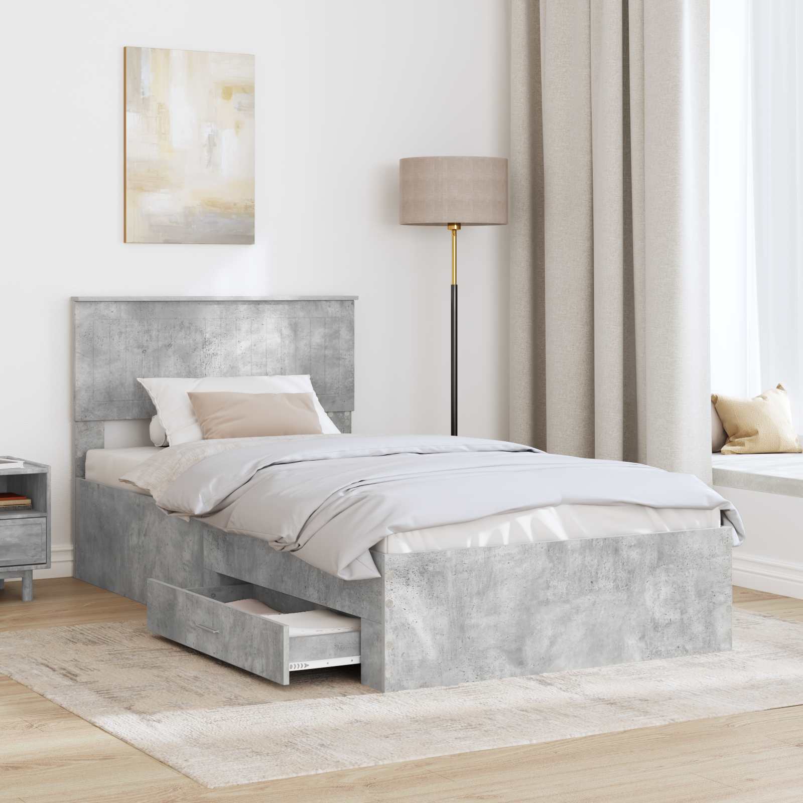 Cadre de lit Gris béton 100 x 200 cm Bois d'ingénierie - XIOS