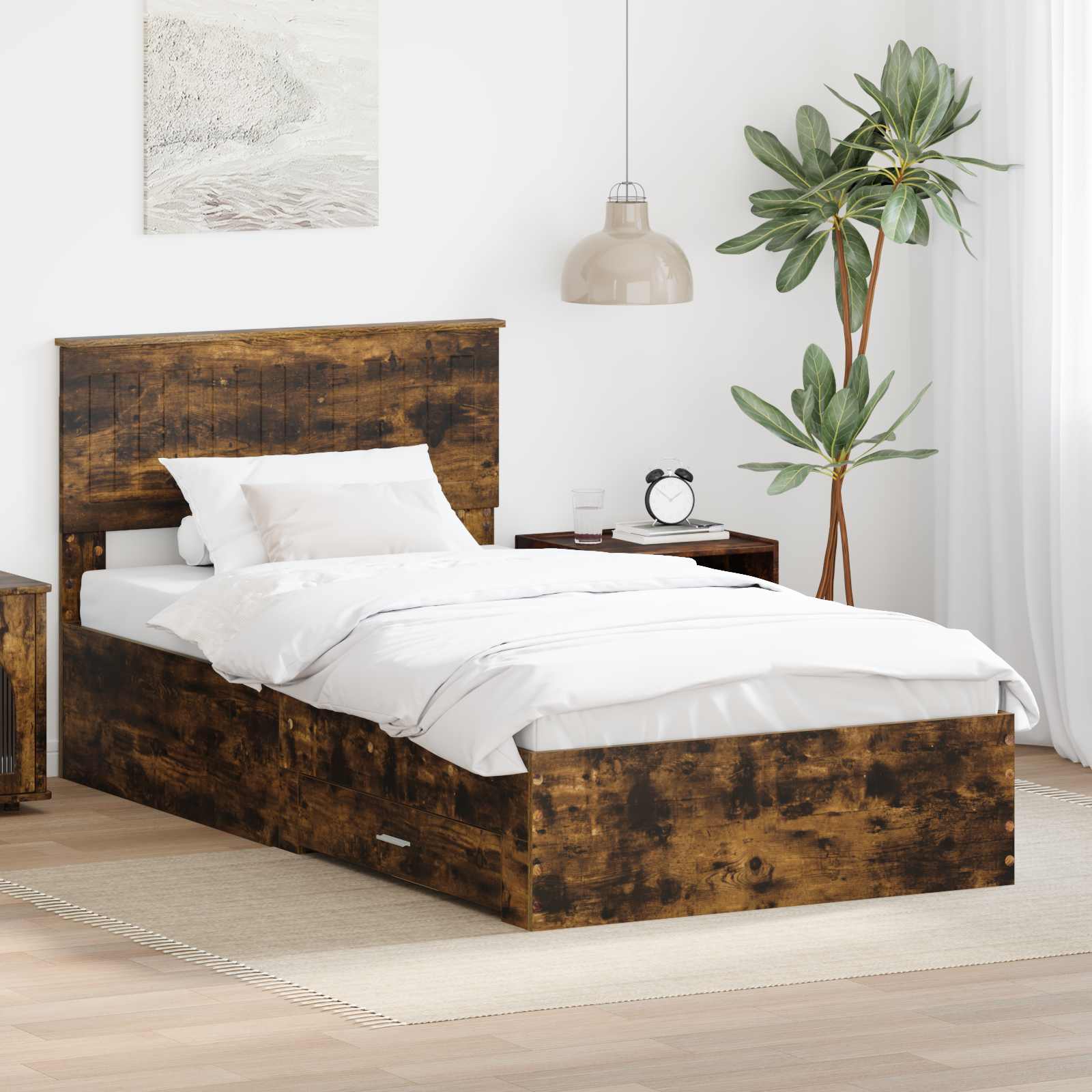 Cadre de lit Chêne fumé 100 x 200 cm Bois d'ingénierie - XIOS