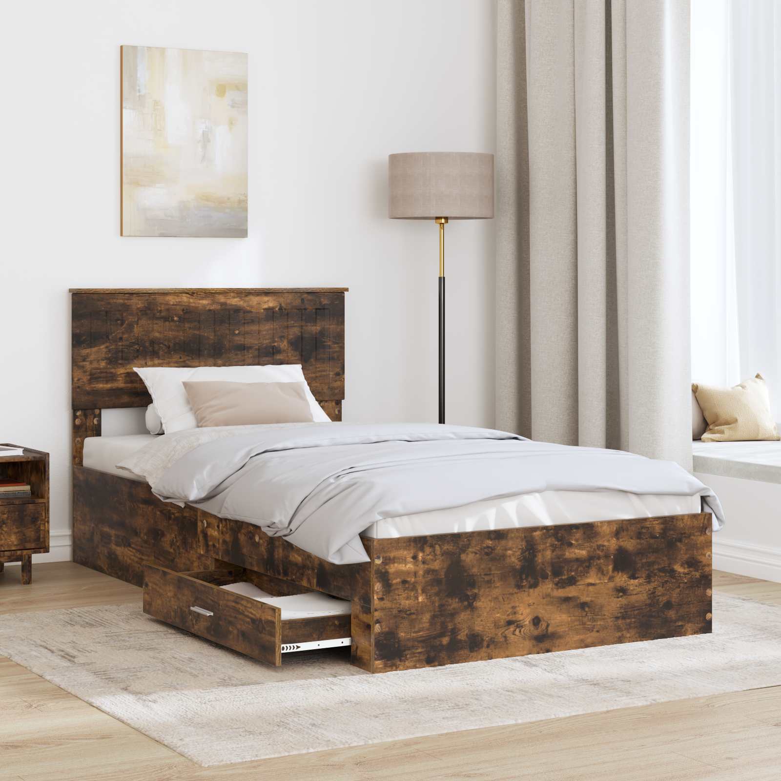 Cadre de lit Chêne fumé 100 x 200 cm Bois d'ingénierie - XIOS